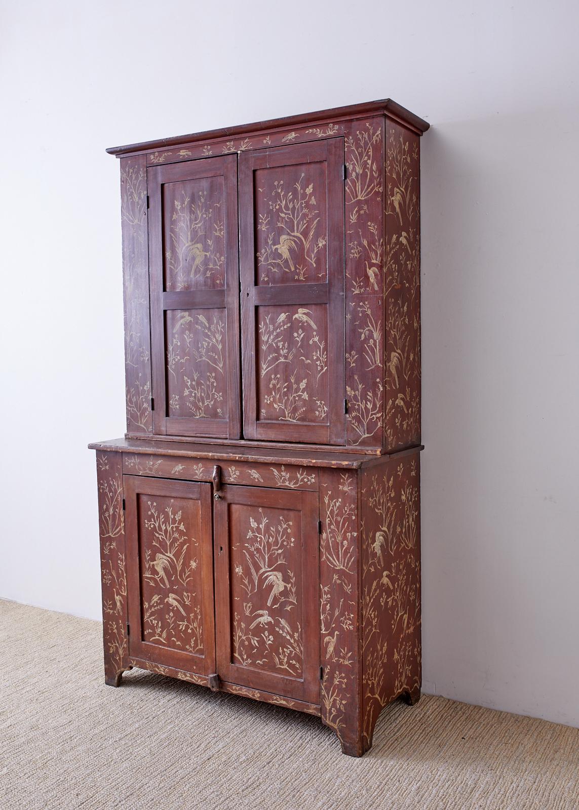 18th Century English Chinoiserie Painted Cupboard Cabinet In Distressed Condition In Rio Vista, CA