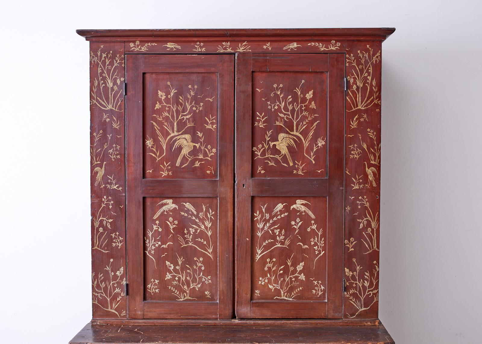 Iron 18th Century English Chinoiserie Painted Cupboard Cabinet