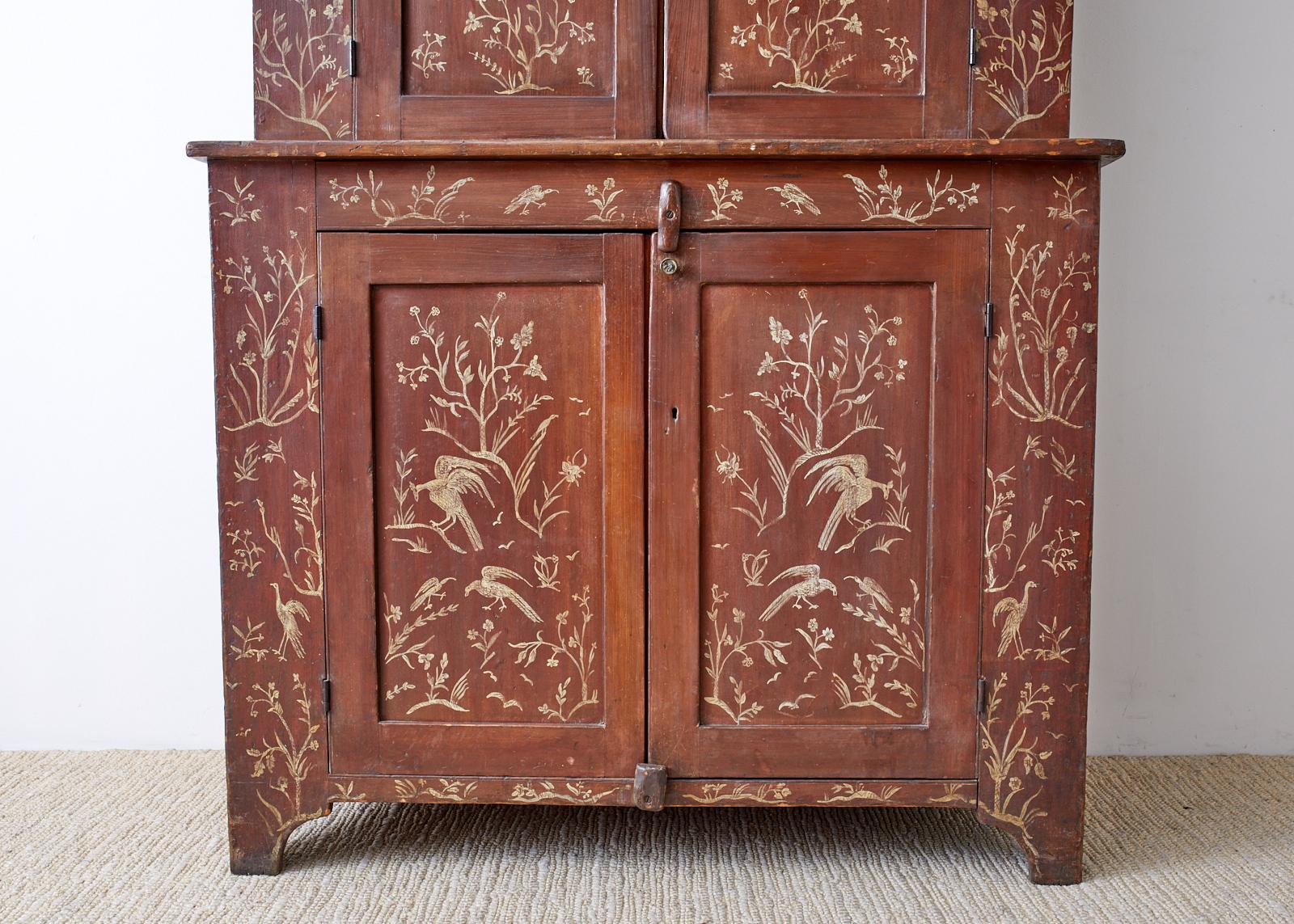 18th Century English Chinoiserie Painted Cupboard Cabinet 1