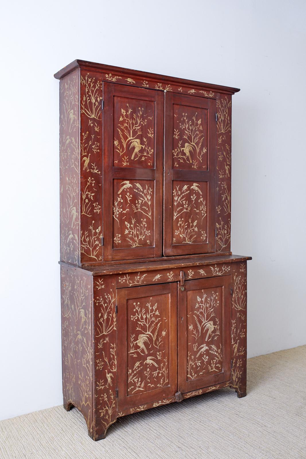 18th Century English Chinoiserie Painted Cupboard Cabinet 4