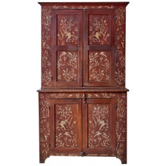 18th Century English Chinoiserie Painted Cupboard Cabinet