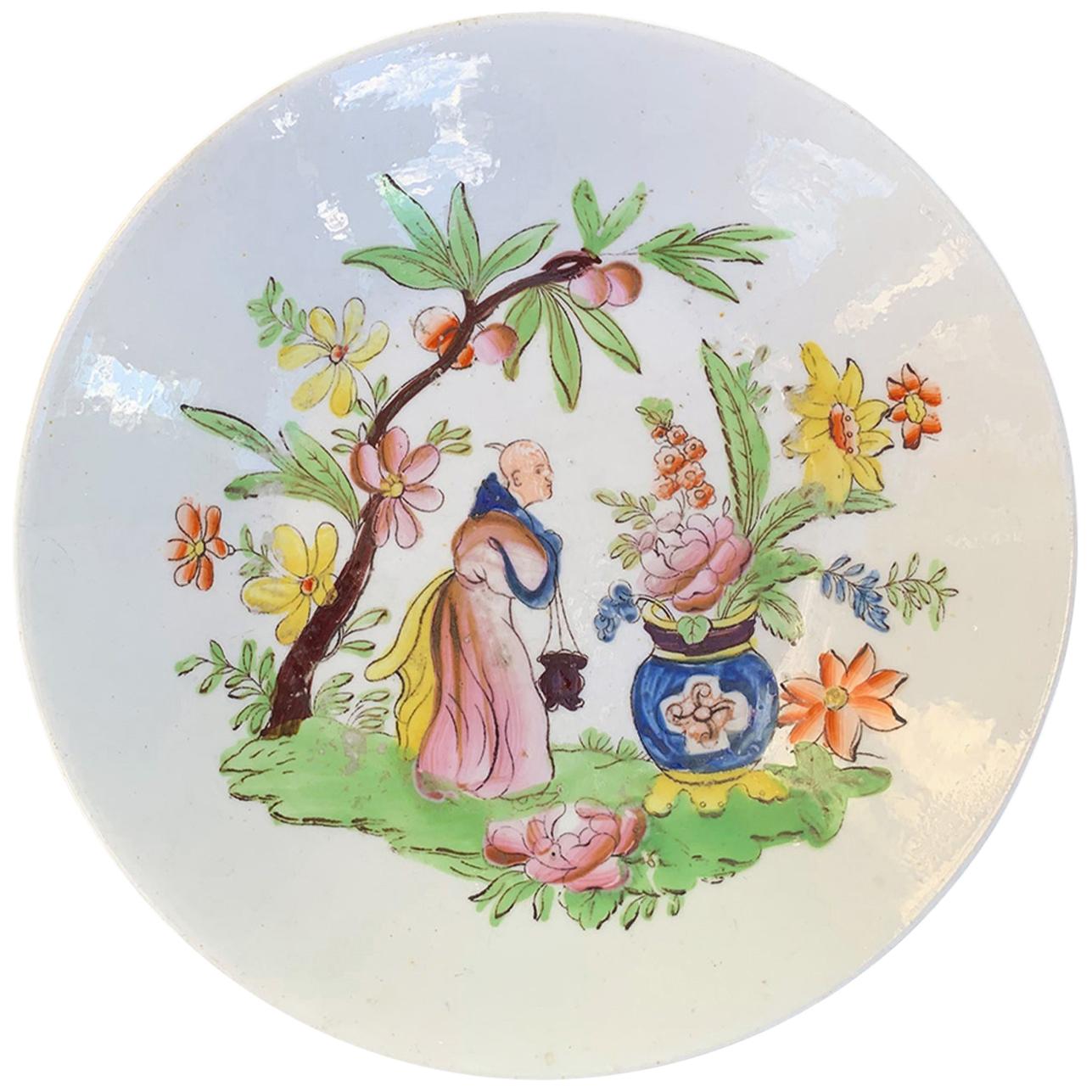 18th Century English Chinoiserie Porcelain Bowl with Old Label For Sale