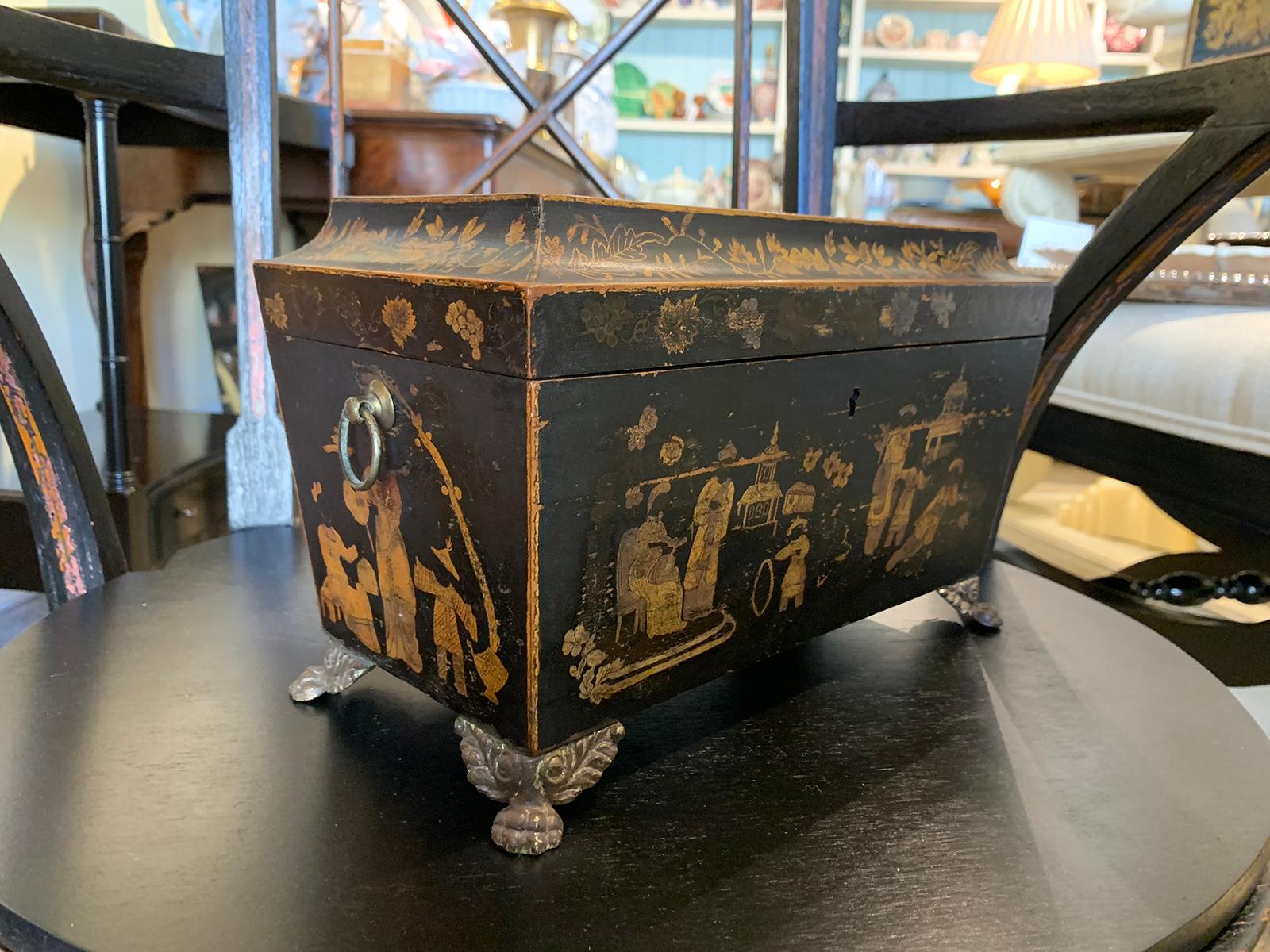 Wood 18th Century English Chinoiserie Tea Caddy Box