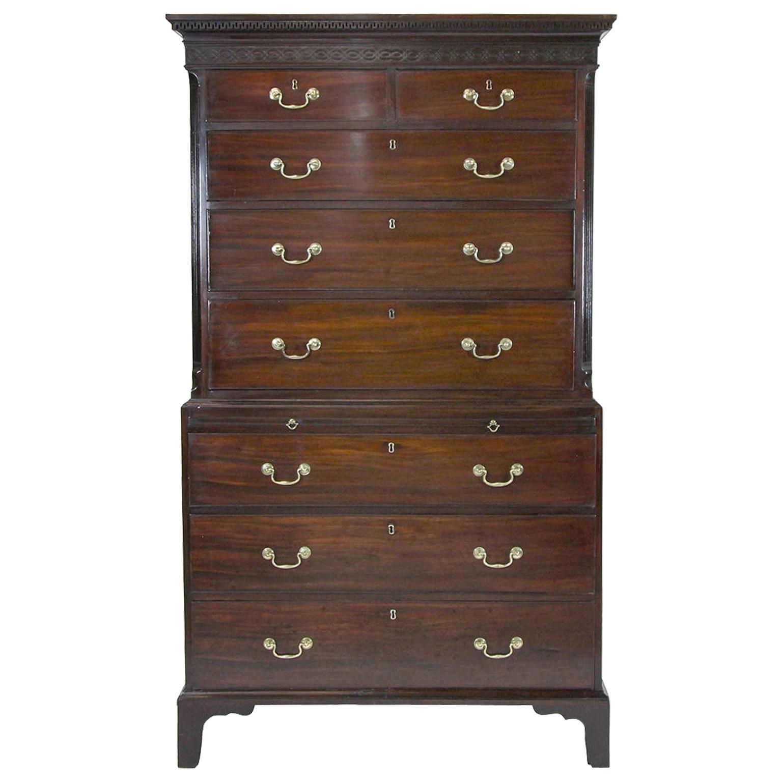 18th Century English Chippendale Mahogany Chest On Chest