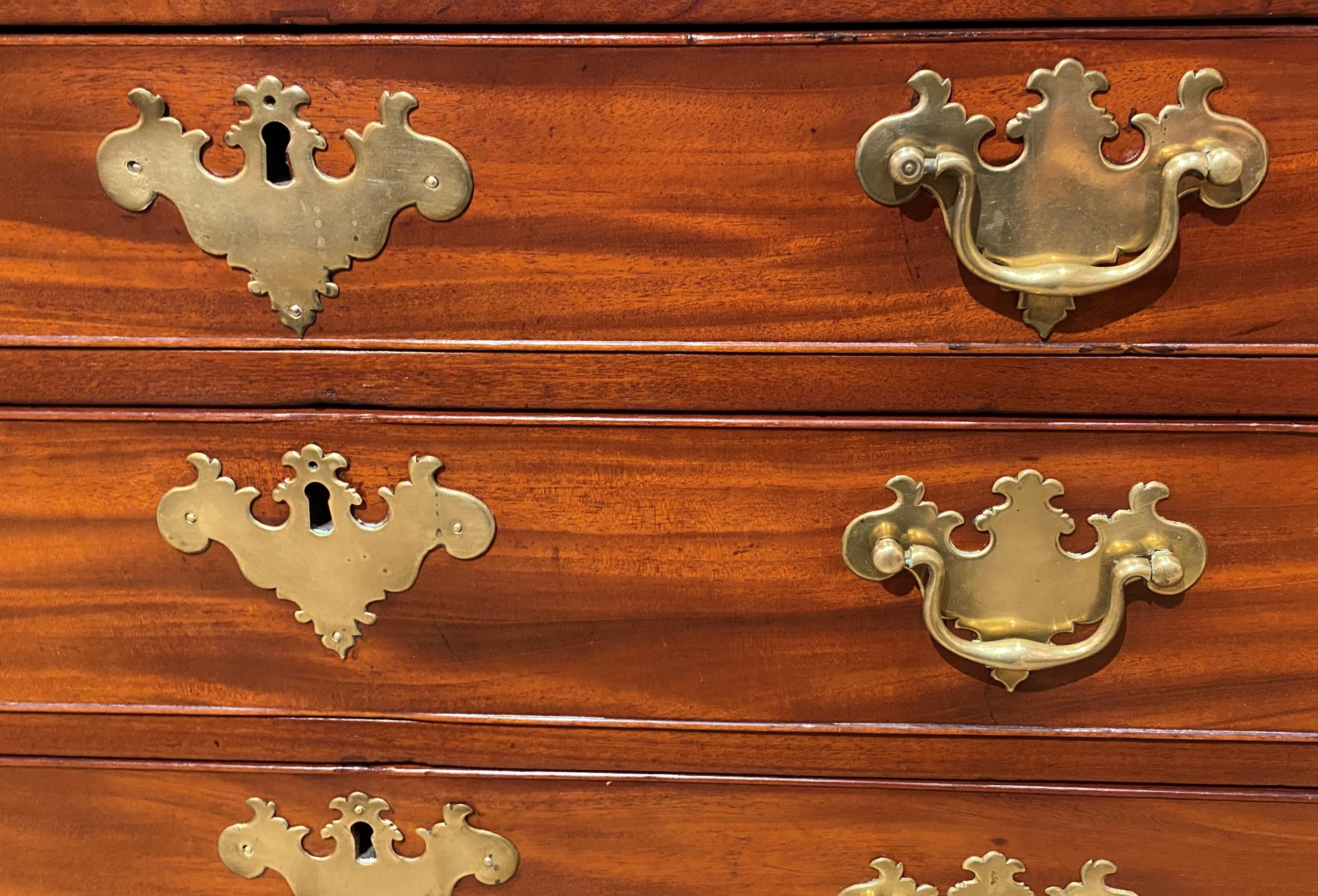 Hand-Carved 18th Century English Chippendale Mahogany Chest with Desk Drawer For Sale