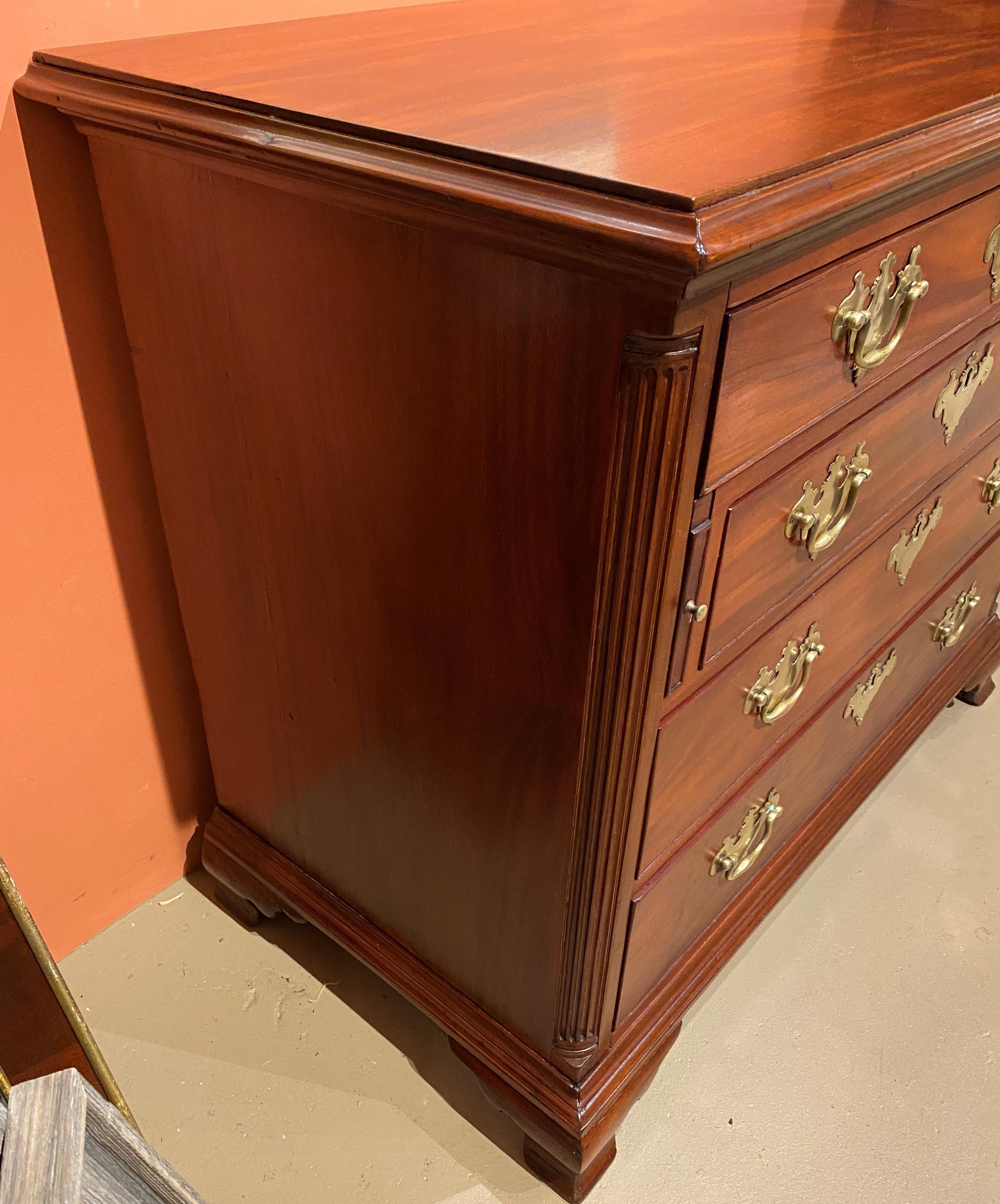 18th Century and Earlier 18th Century English Chippendale Mahogany Chest with Desk Drawer For Sale