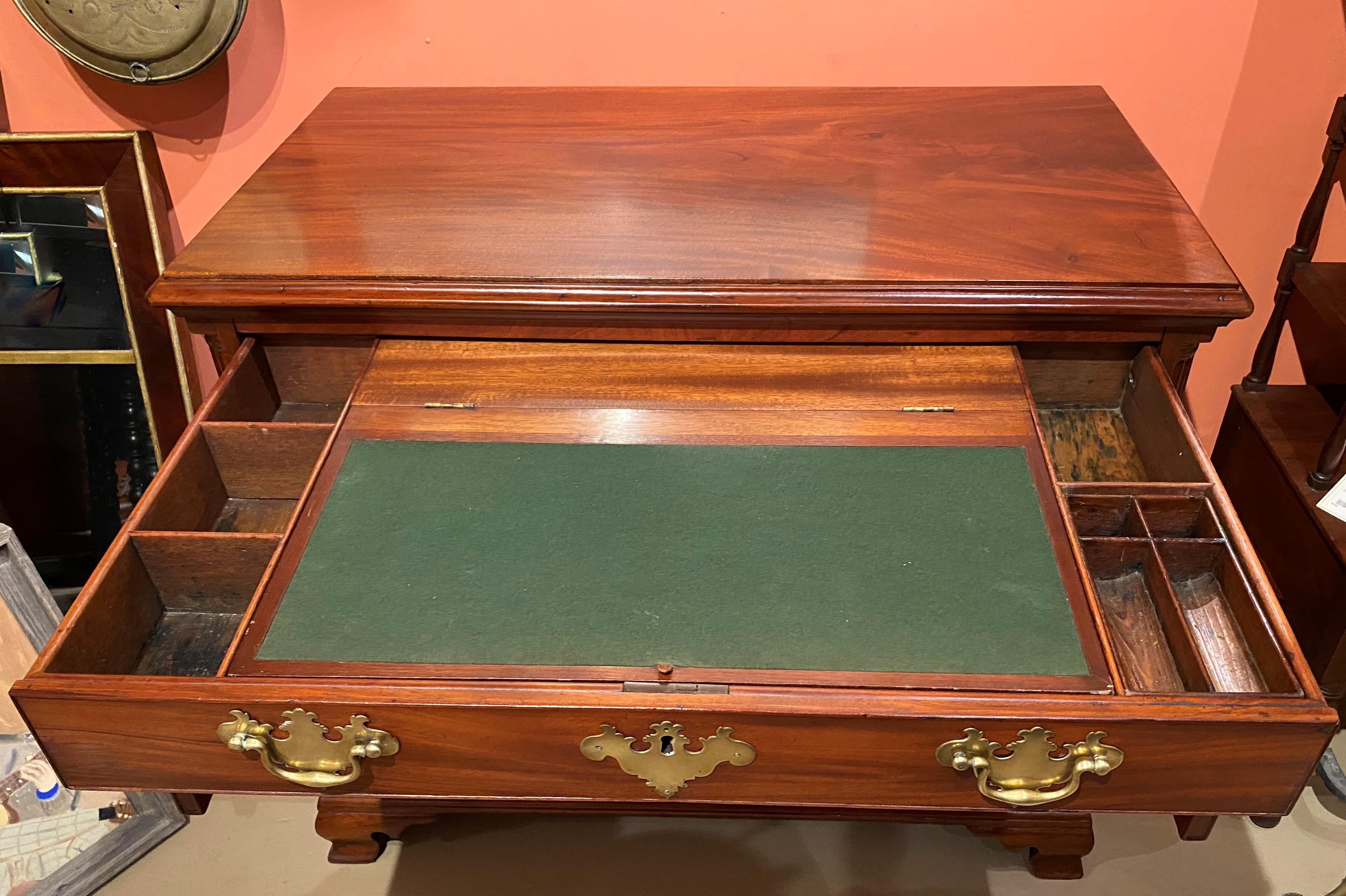 Brass 18th Century English Chippendale Mahogany Chest with Desk Drawer For Sale