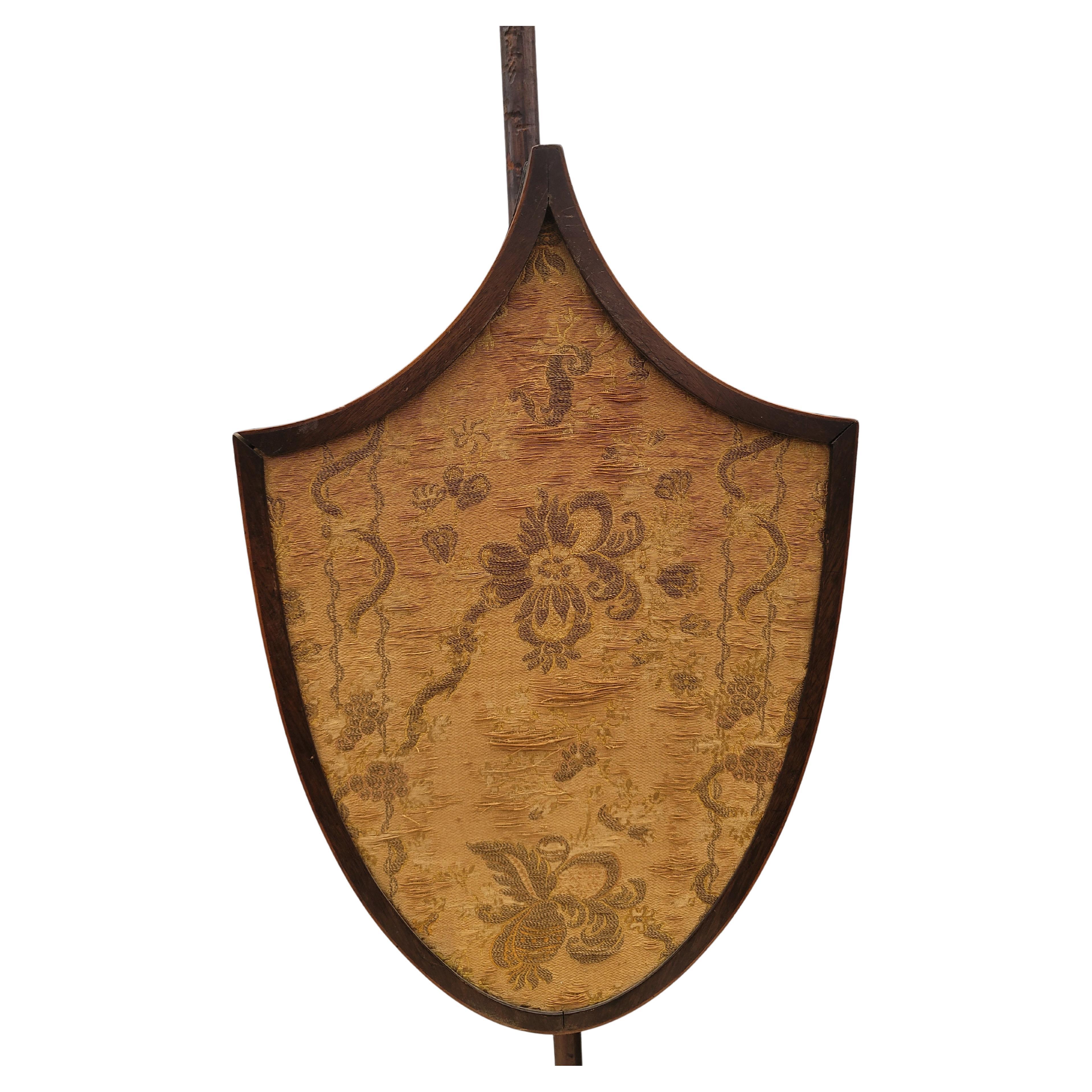 18th Century, English Chippendale Mahogany Needlepoint Shield Back Pole Screens For Sale 1