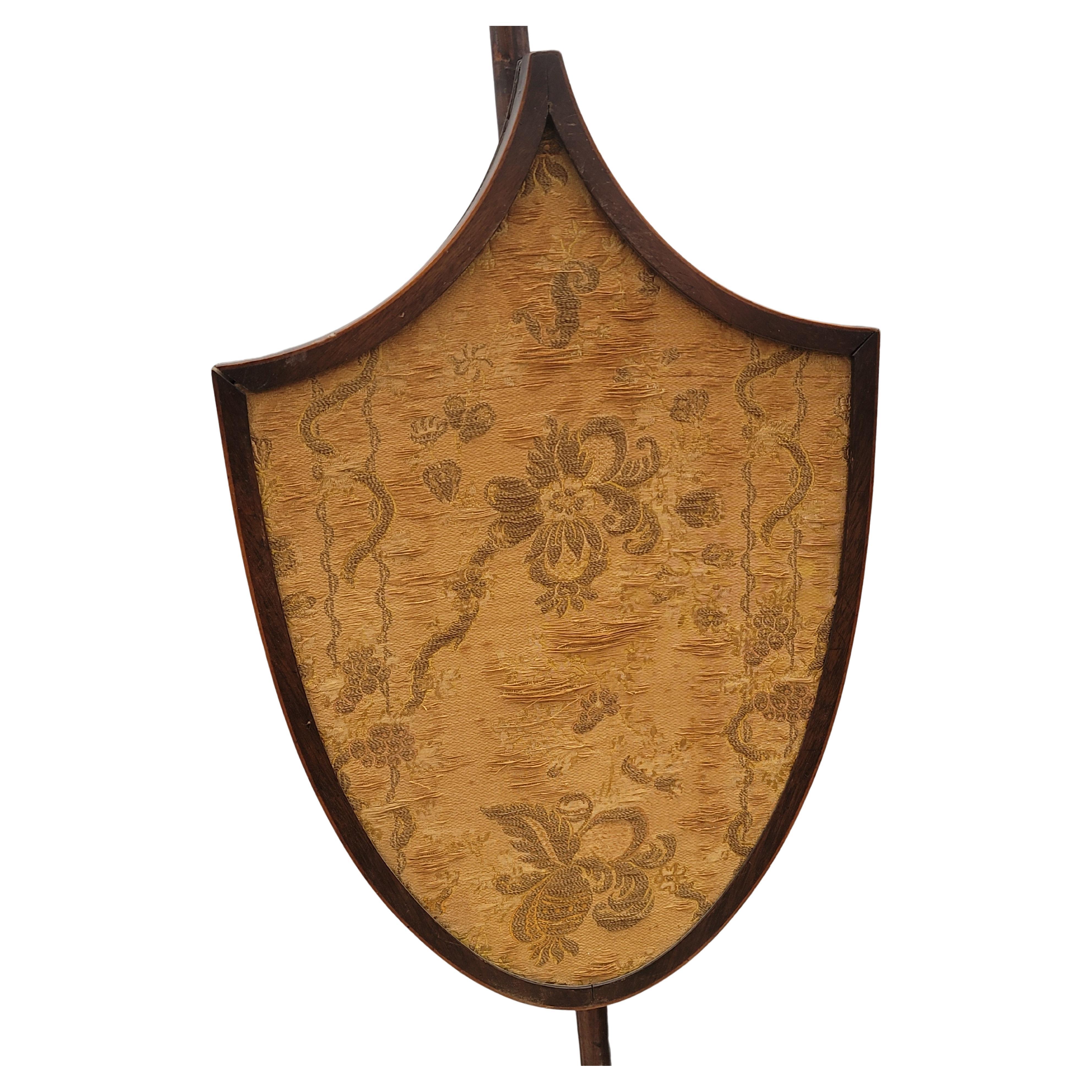 18th Century, English Chippendale Mahogany Needlepoint Shield Back Pole Screens For Sale 3
