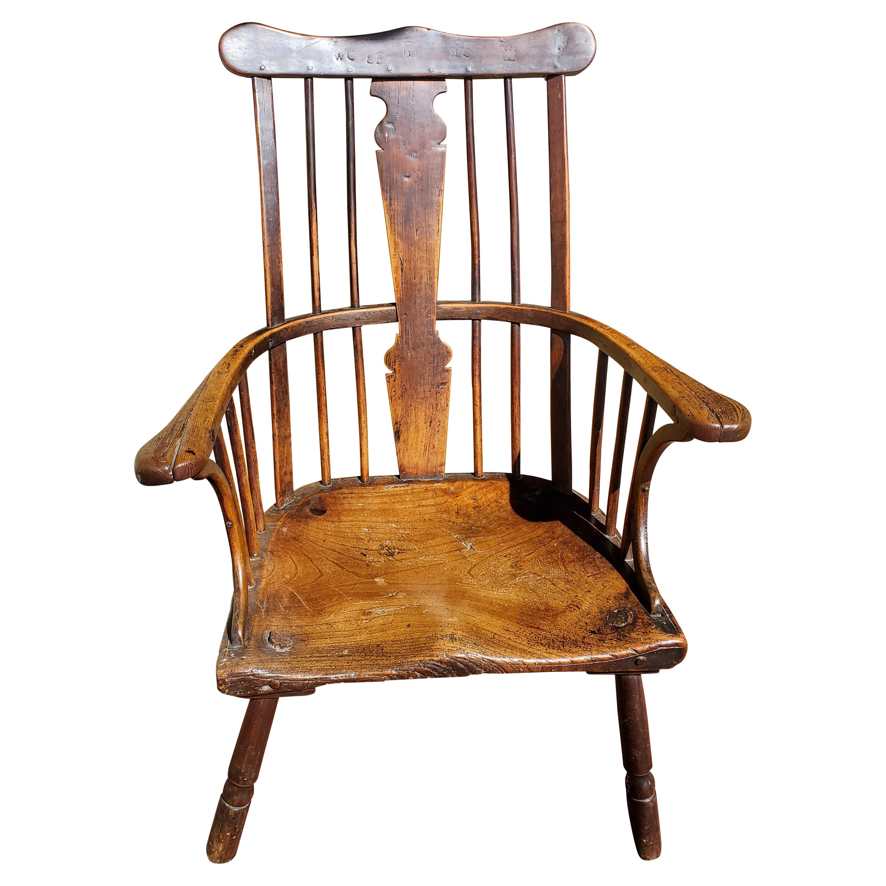 18th Century English “Comb-Back” Ash, Elm and Walnut Windsor Armchair