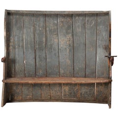 18th Century English Country Blue Painted Wooden Rustic Settle