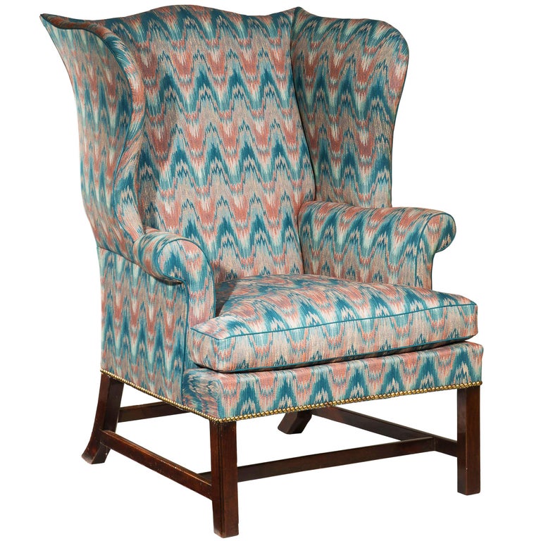 18th Century English Country House Library Flamestitch Wing Chair For