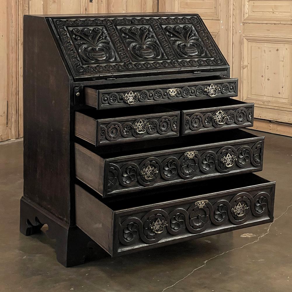 18th Century English Country Secretary in Hand-Carved Oak For Sale 2