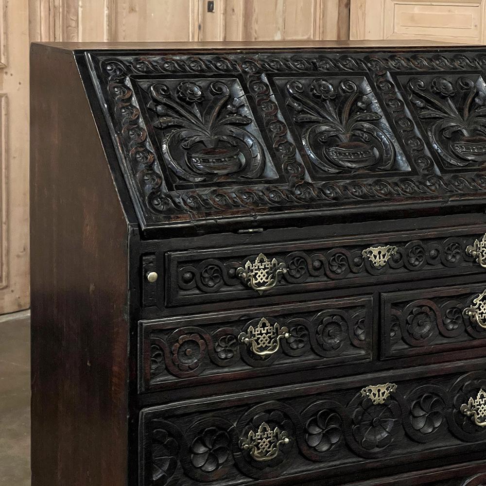 18th Century English Country Secretary in Hand-Carved Oak For Sale 3