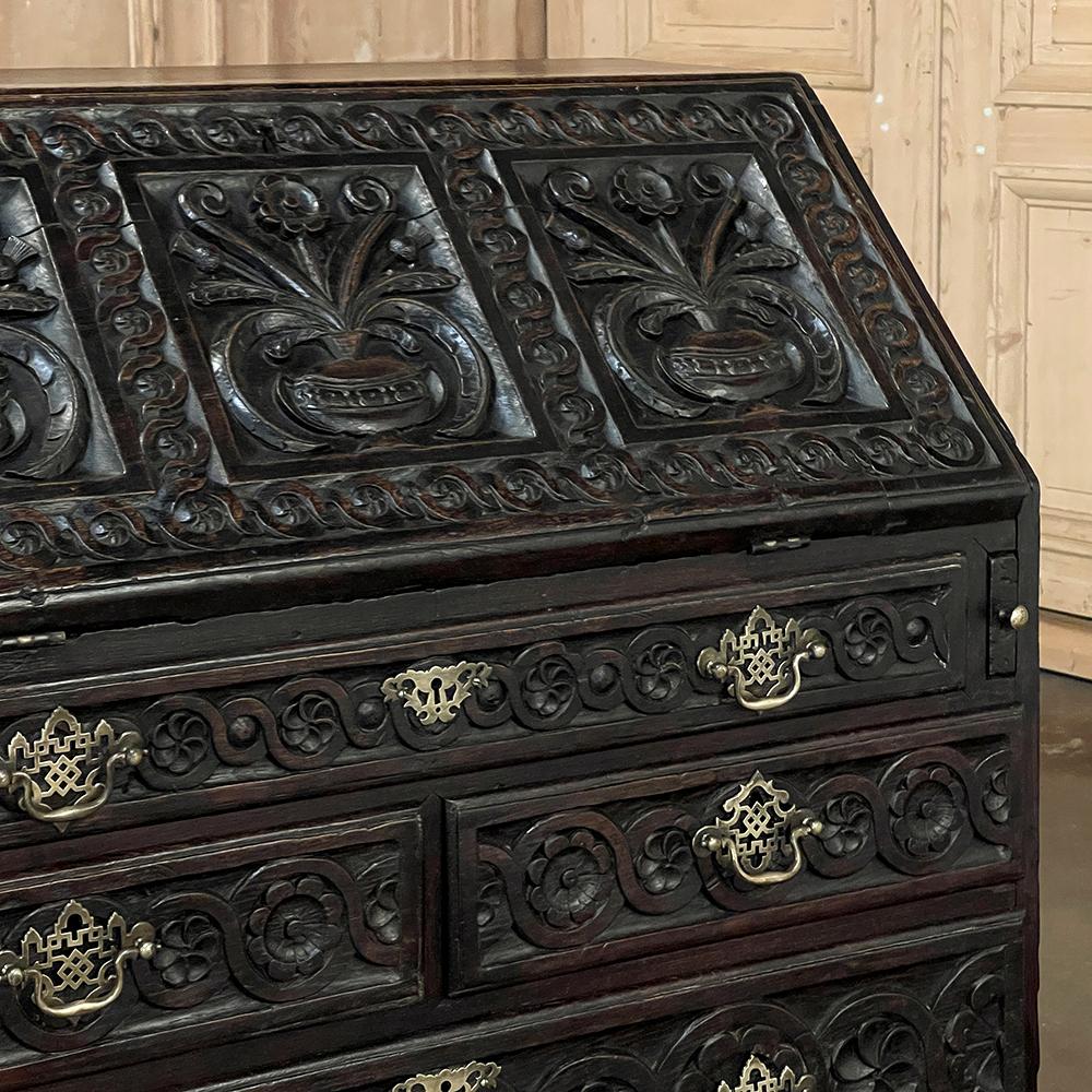 18th Century English Country Secretary in Hand-Carved Oak For Sale 4