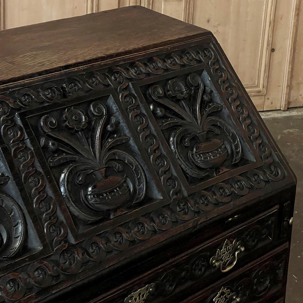 18th Century English Country Secretary in Hand-Carved Oak For Sale 7