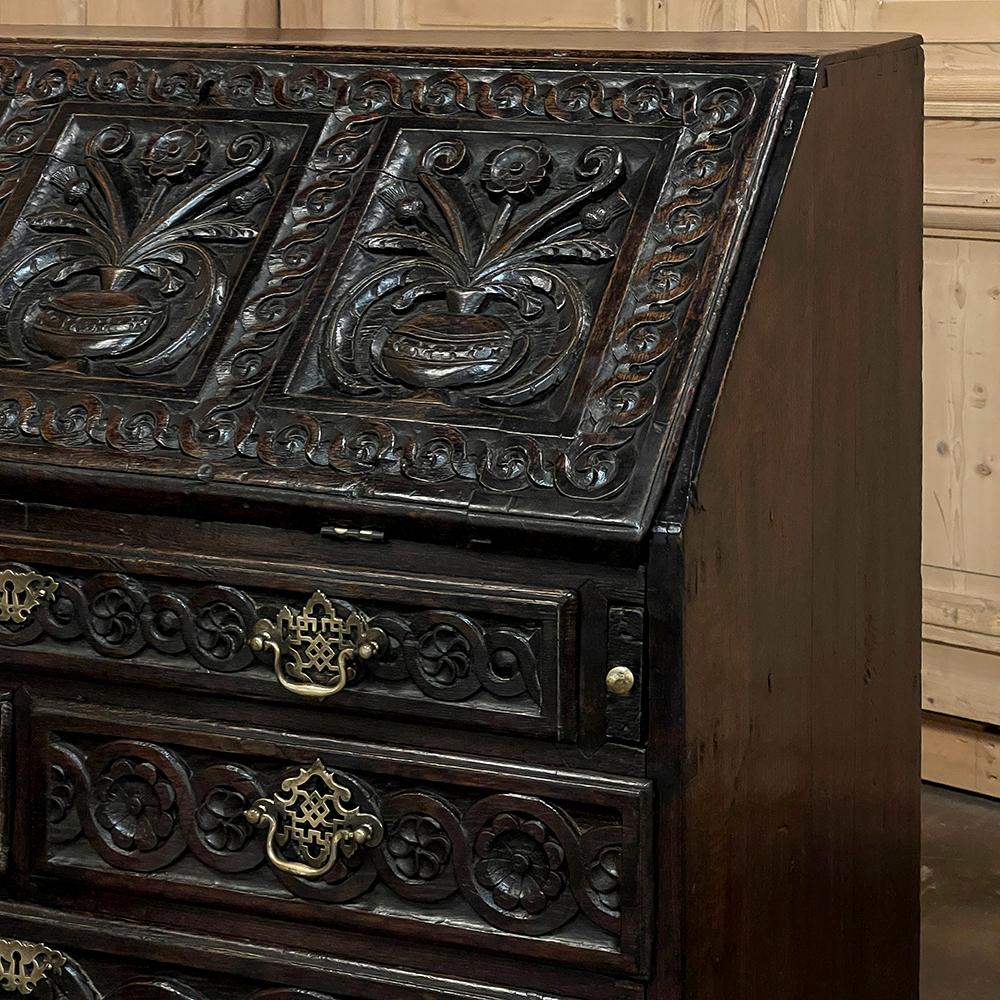 18th Century English Country Secretary in Hand-Carved Oak For Sale 8
