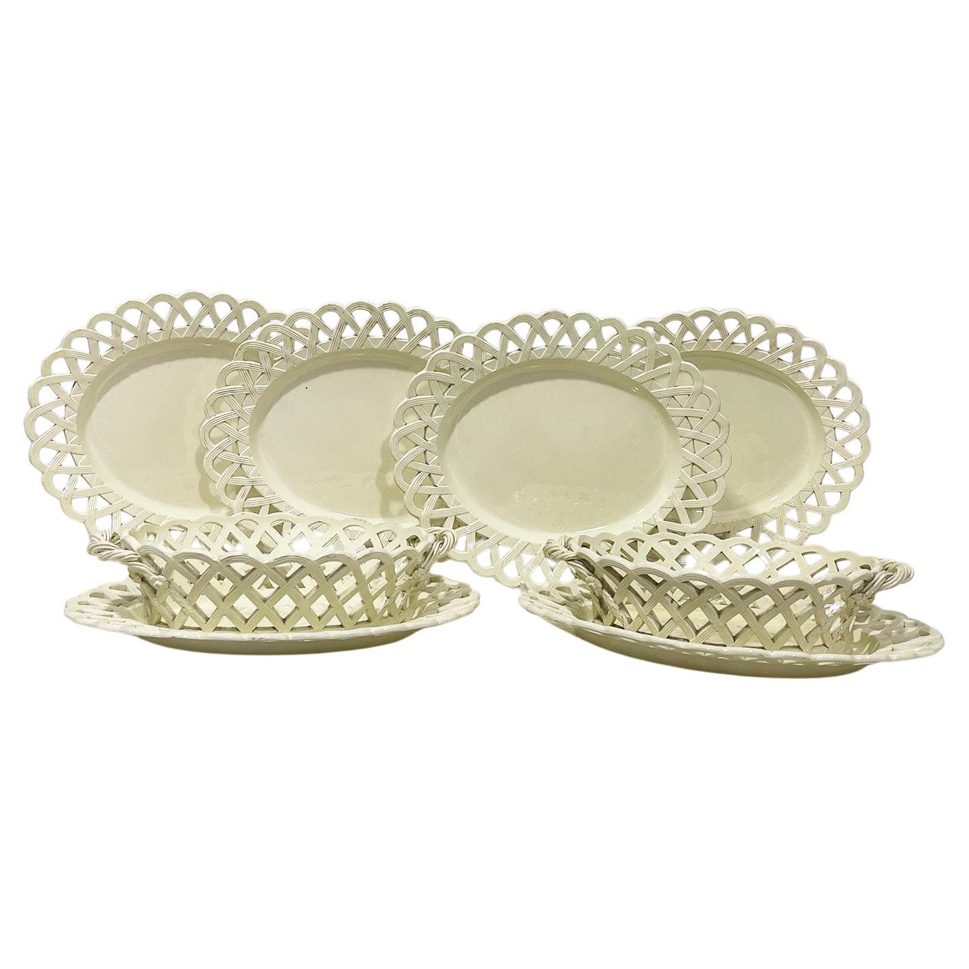 18th century English creamware baskets and plates For Sale
