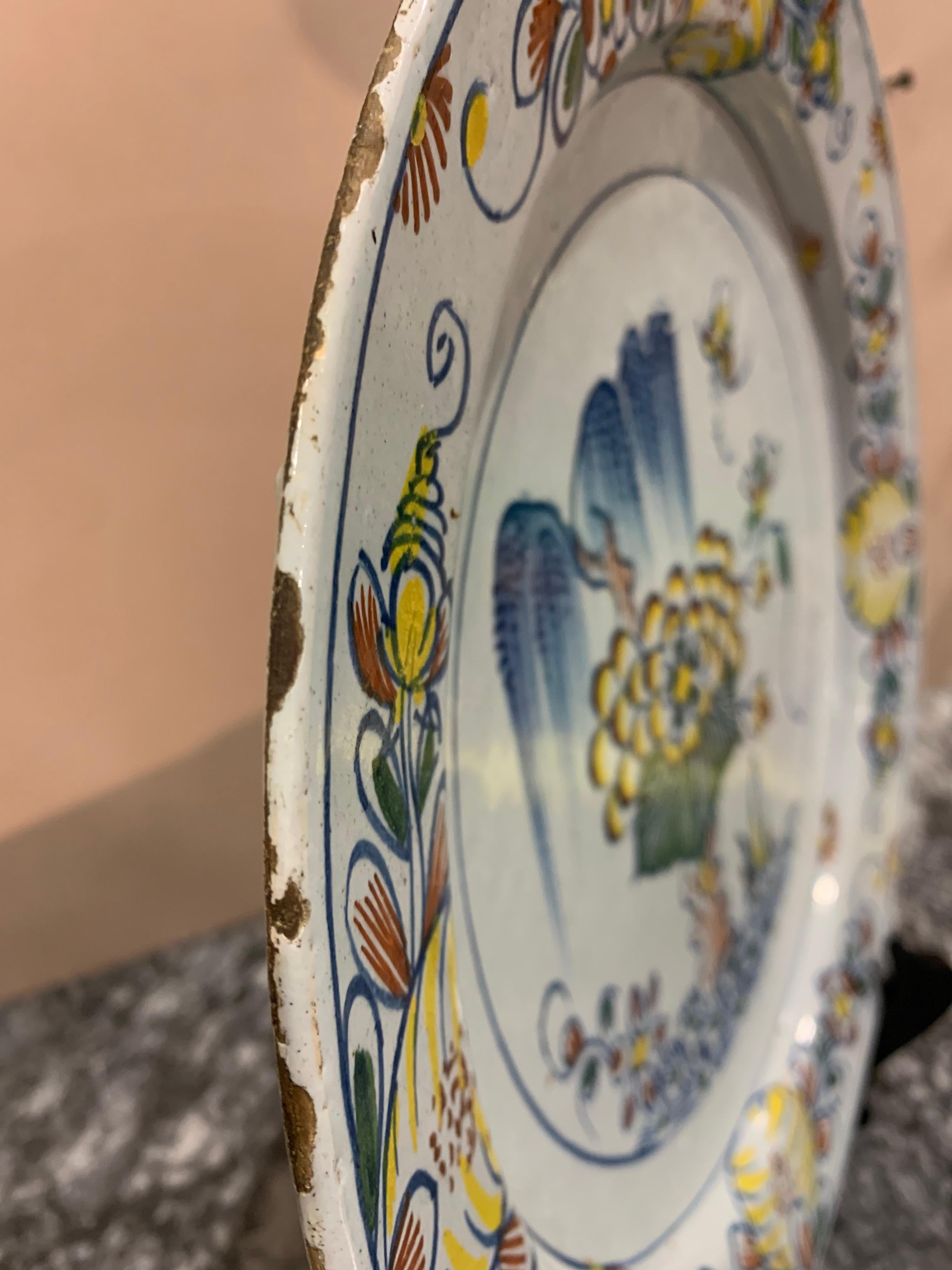 18th Century English Delft Polychrome Charger For Sale 1