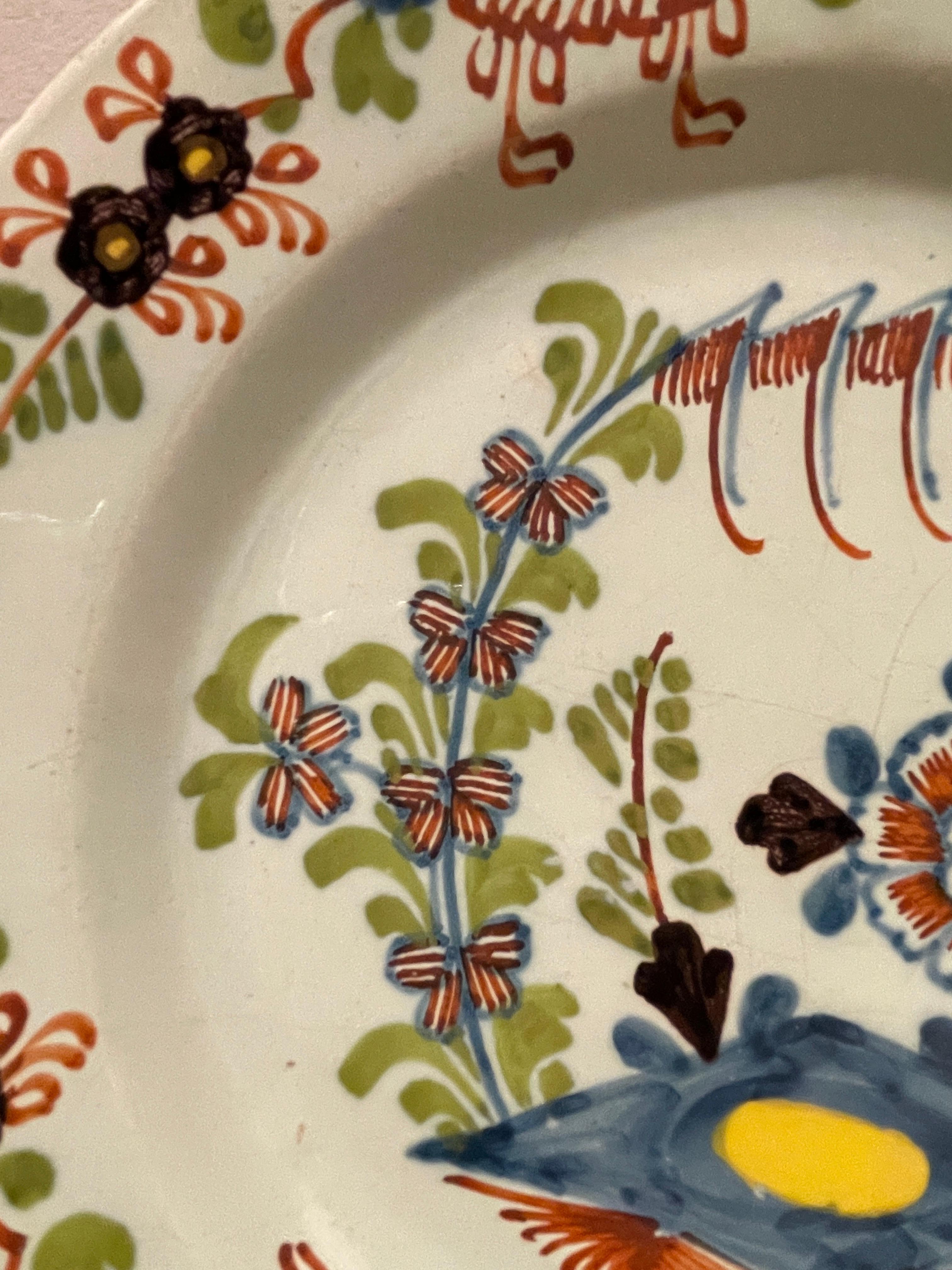 Ceramic 18th Century English Delft Tin Glaze Faience Polychrome Plate For Sale