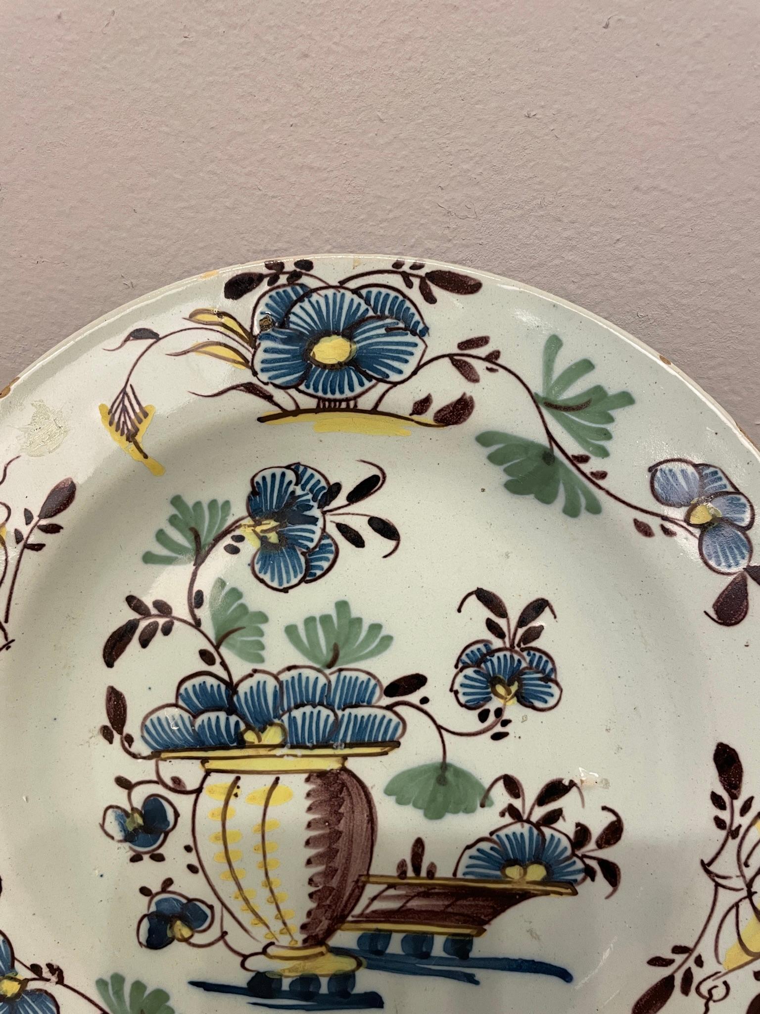 Ceramic 18th Century English Delft Tin Glaze Faience Polychrome Plate For Sale