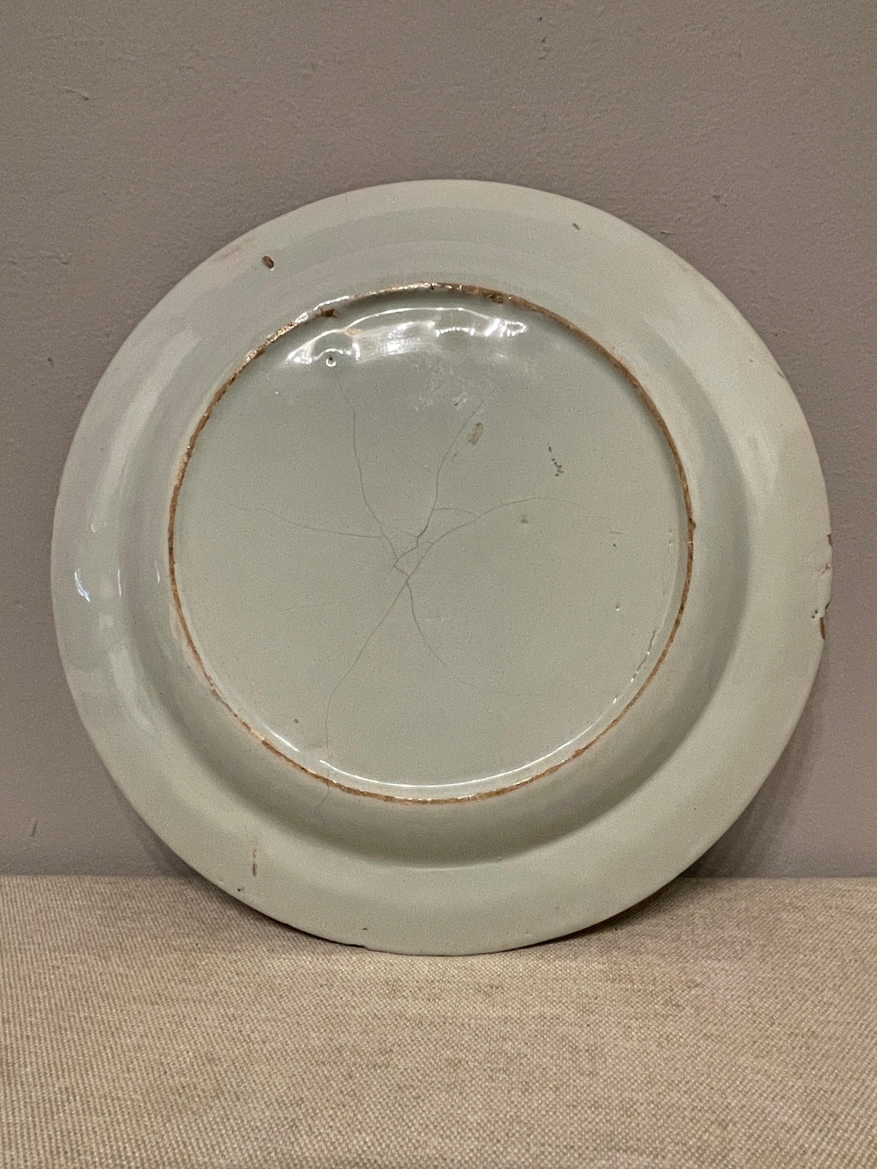 18th Century English Delft Tin Glaze Faience Polychrome Plate For Sale 1