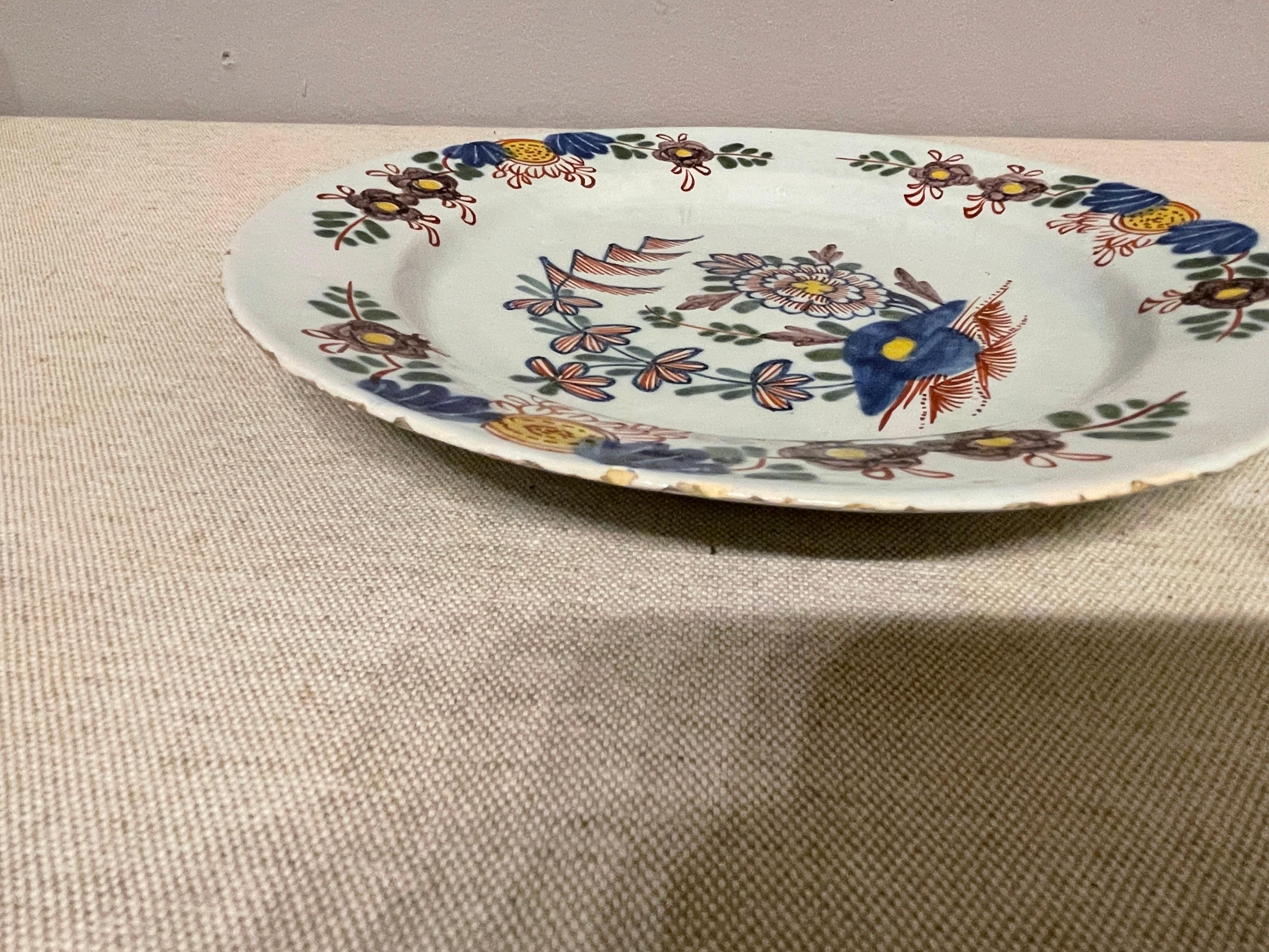 18th Century English Delft Tin Glaze Faience Polychrome Plate For Sale 2