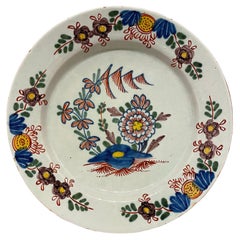 Antique 18th Century English Delft Tin Glaze Faience Polychrome Plate