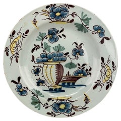 Antique 18th Century English Delft Tin Glaze Faience Polychrome Plate