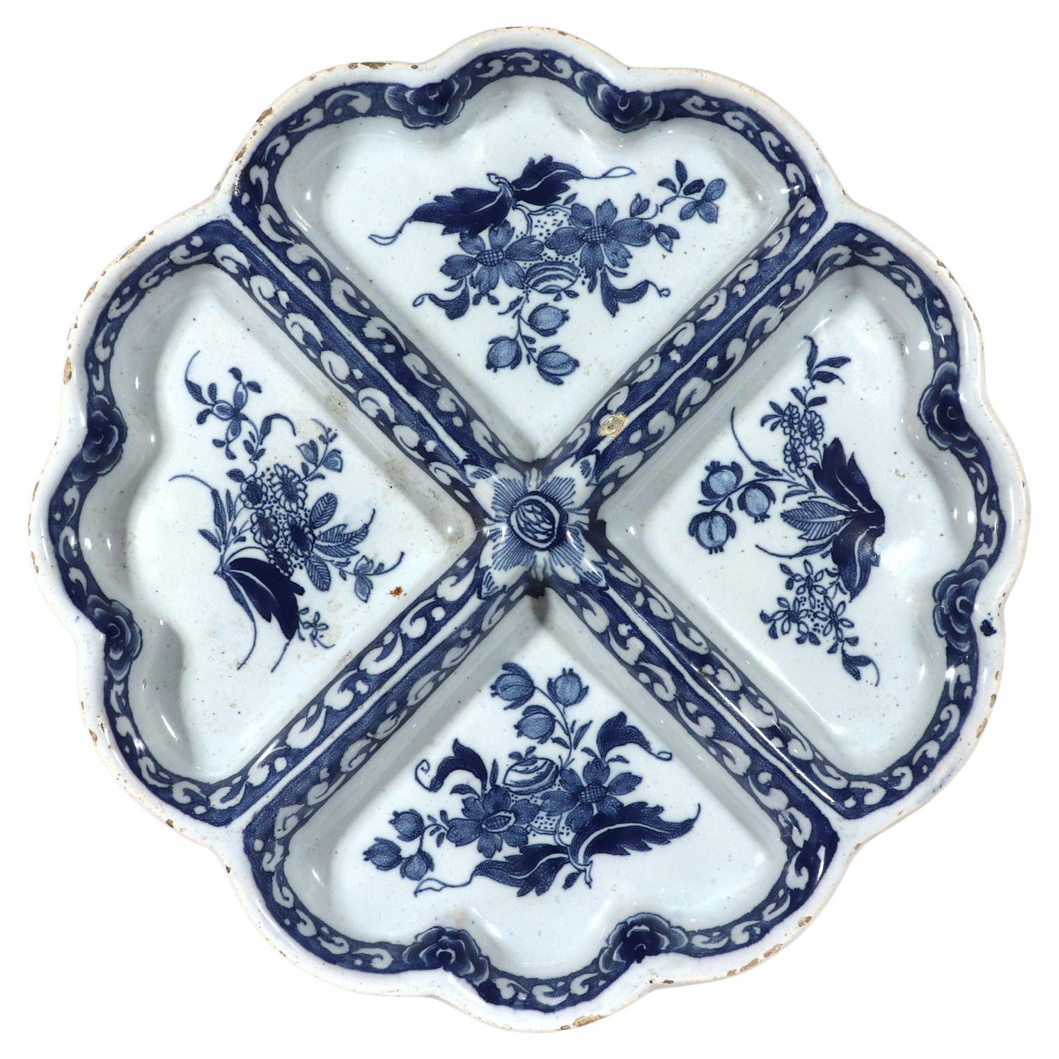 18th Century English Delftware Blue & White Sweetmeat Dish, Probably London For Sale