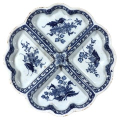 Antique 18th Century English Delftware Blue & White Sweetmeat Dish, Probably London