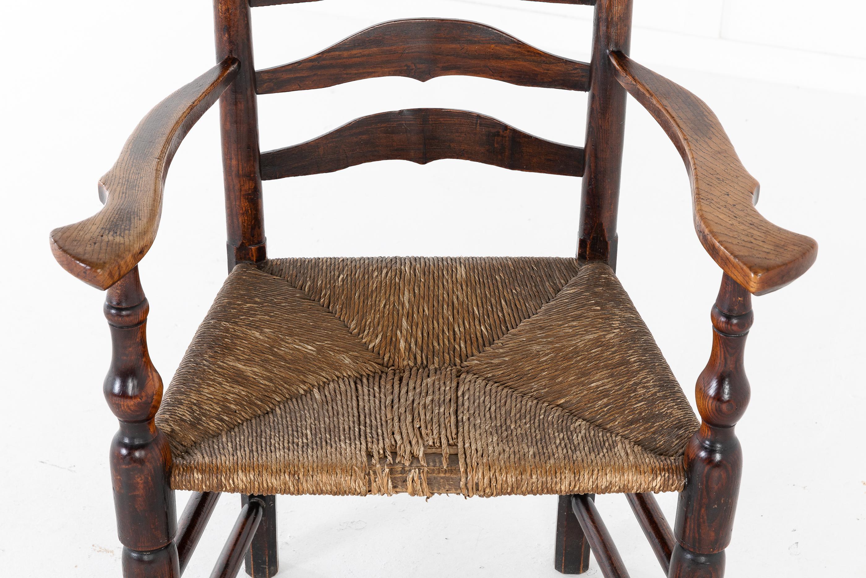 18th Century English Elm Ladder-Back Carver Chair For Sale 3