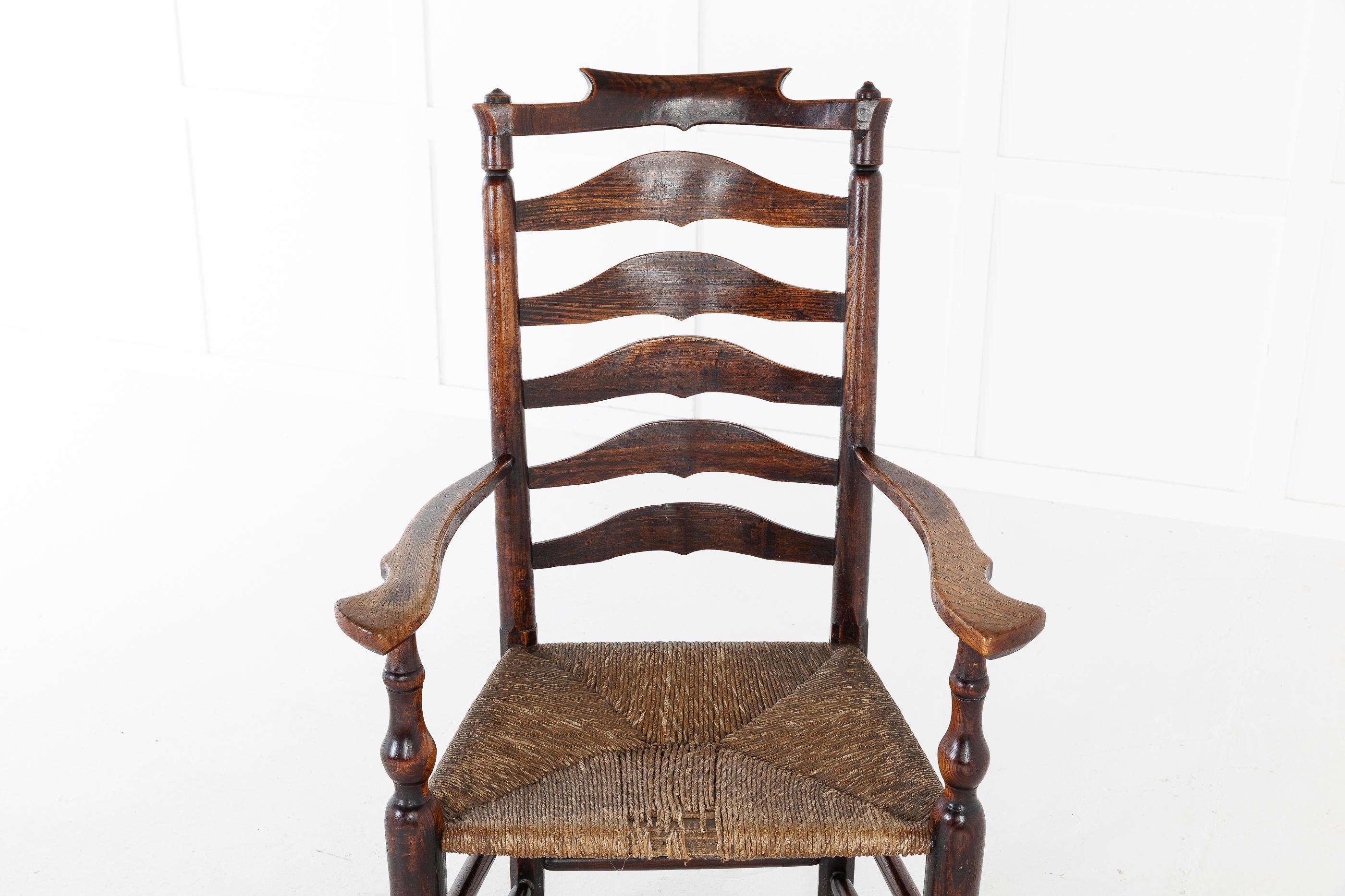 18th Century English Elm Ladder-Back Carver Chair For Sale 4