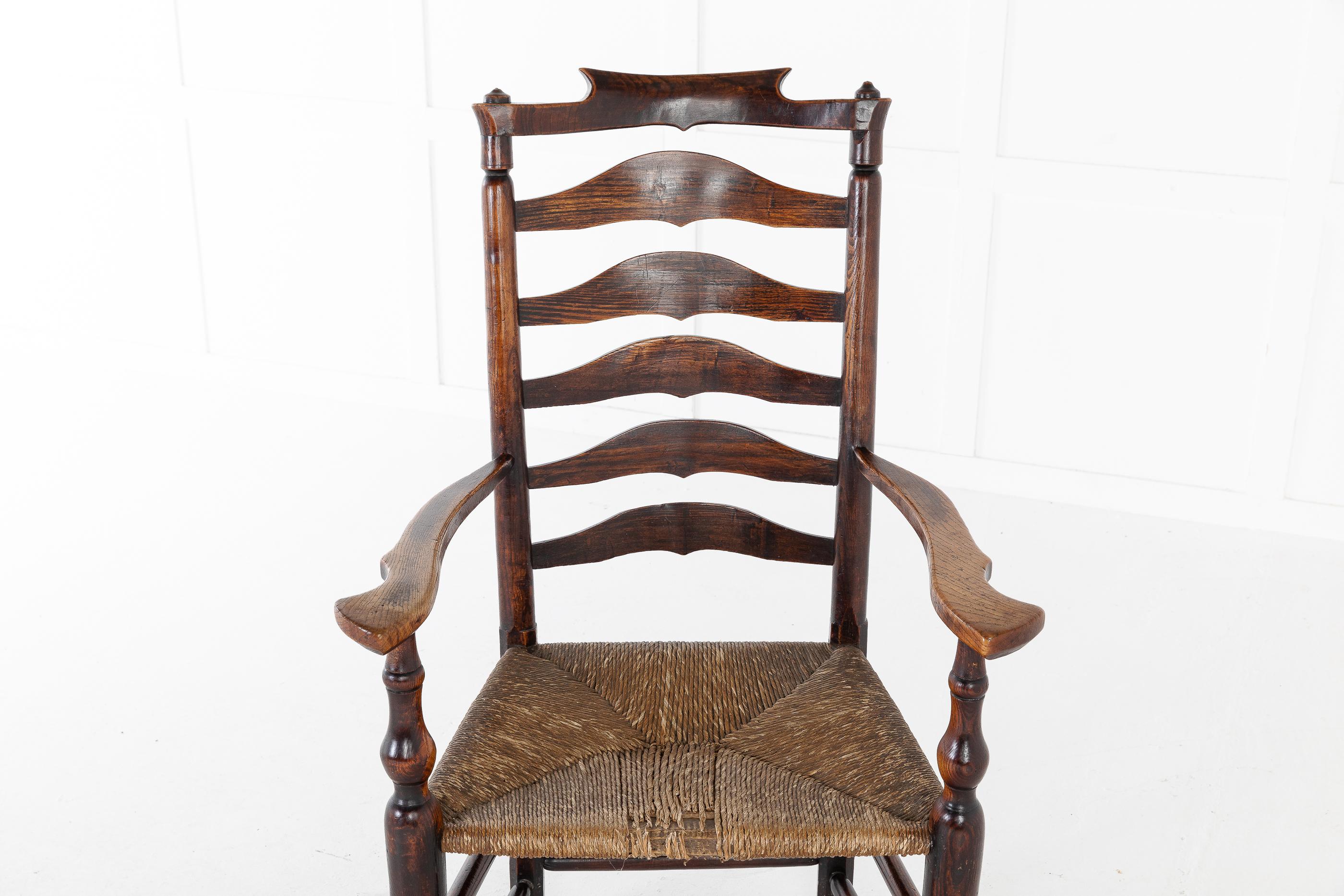 18th Century English Elm Ladder-Back Carver Chair 4