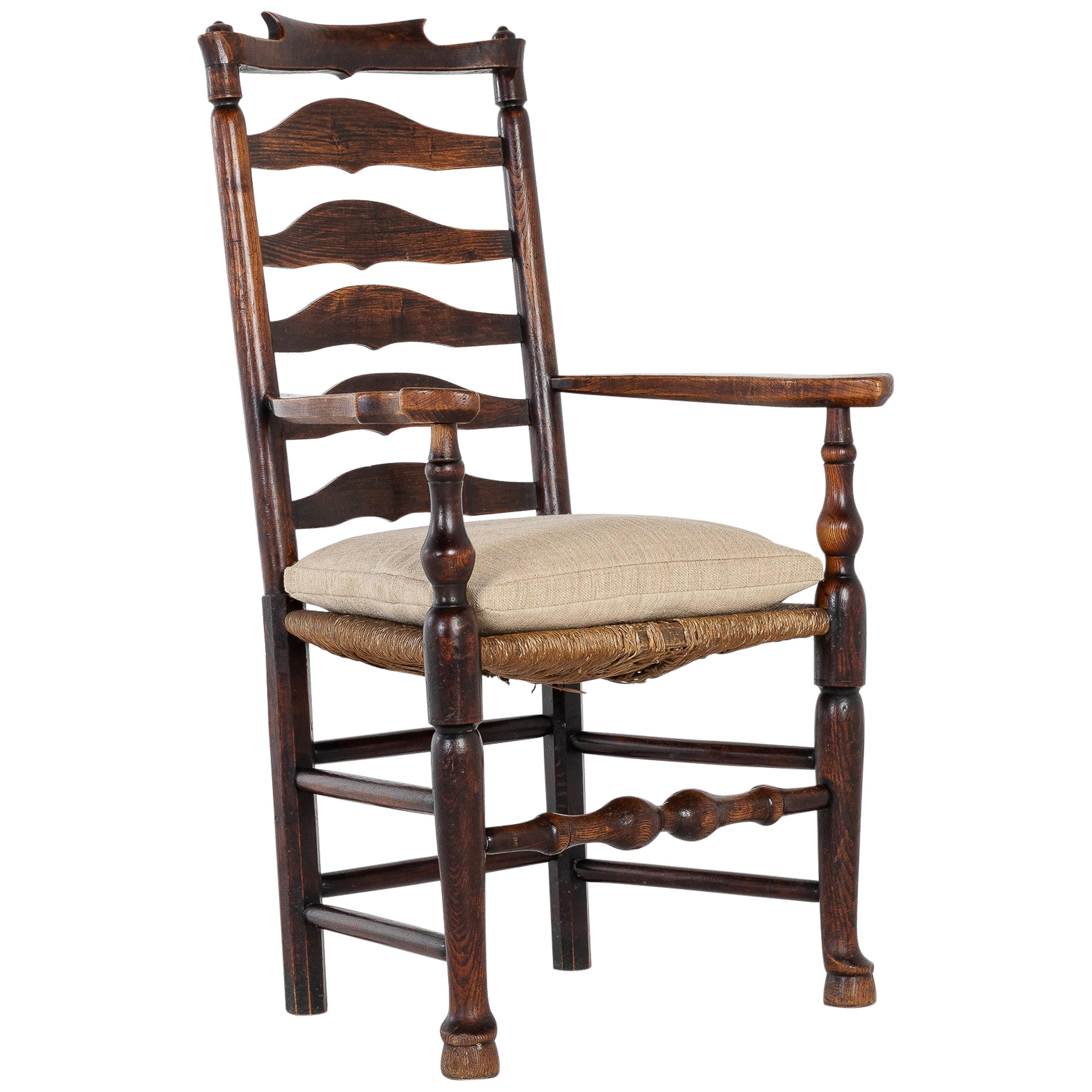 18th Century English Elm Ladder-Back Carver Chair For Sale