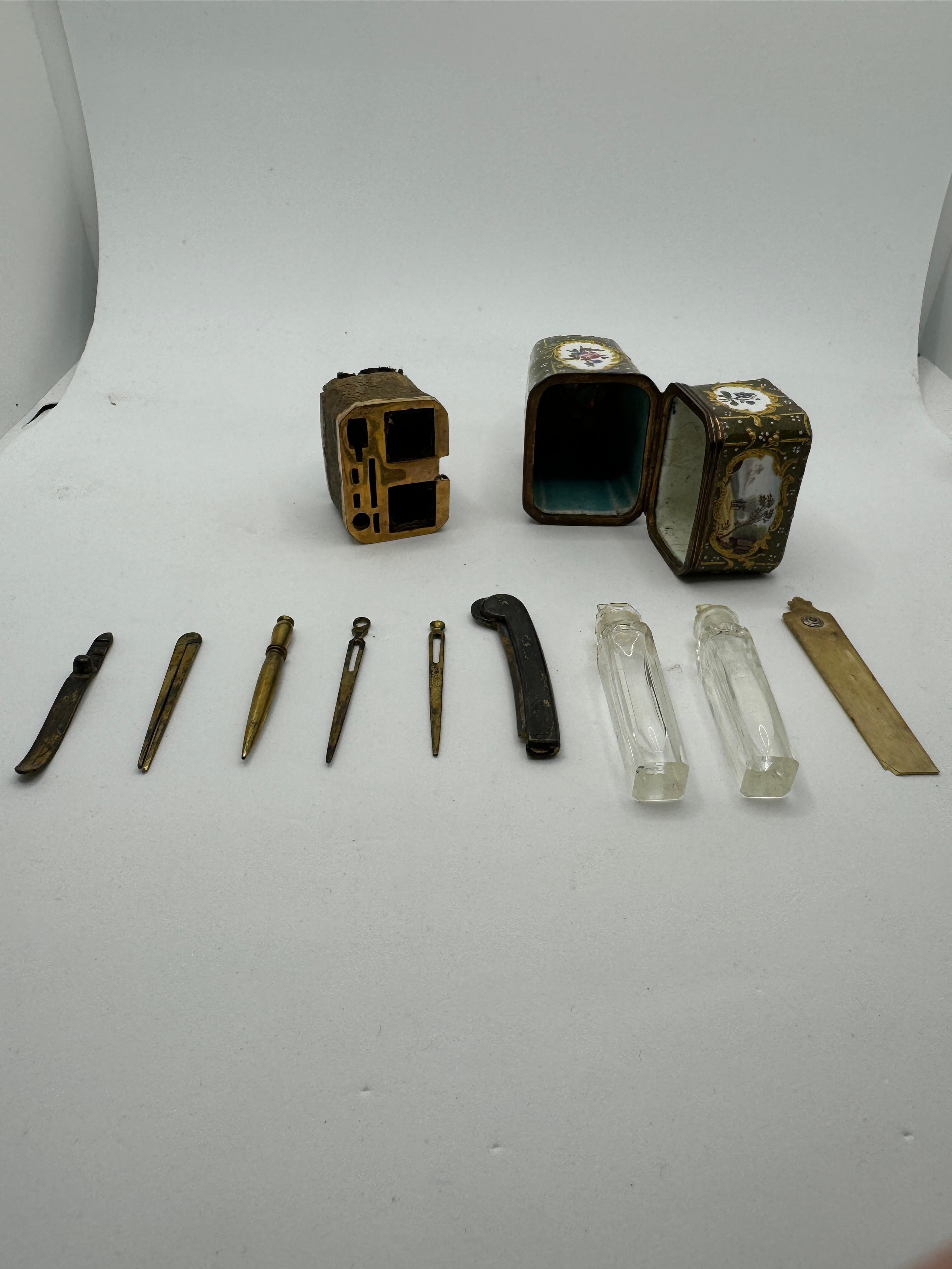18th Century English Enamel Etui with Scent Bottles 5