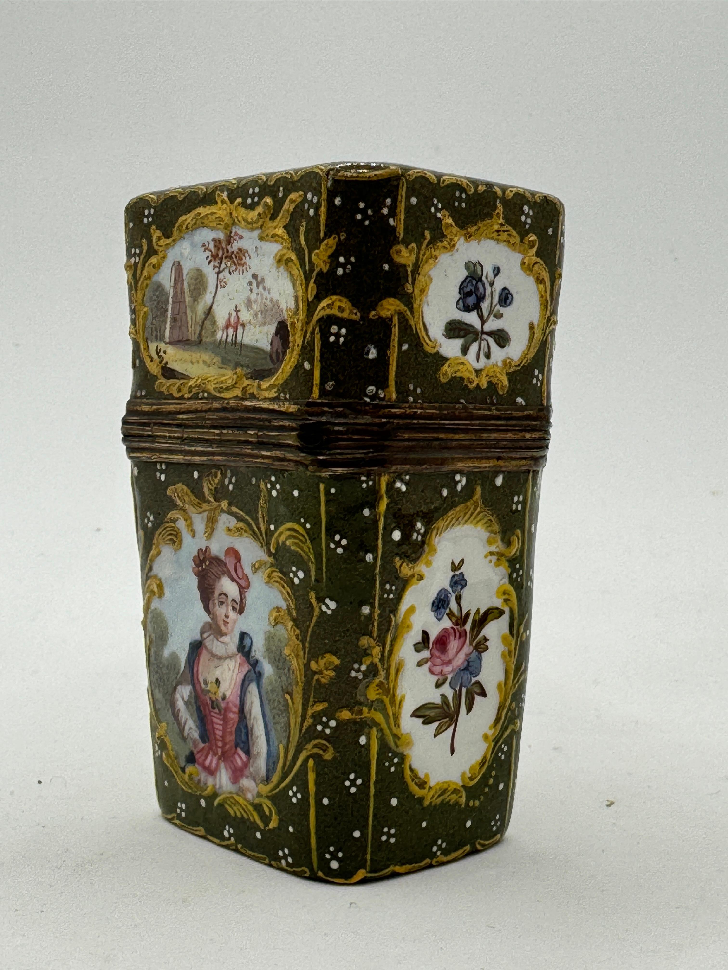 Late 18th Century 18th Century English Enamel Etui with Scent Bottles