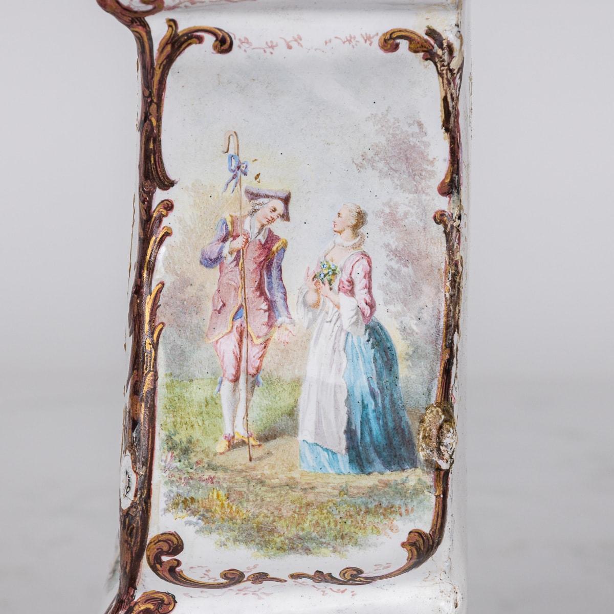 18th Century English Enamel Table Clock With Floral & Romantic Scenes c.1770 For Sale 10