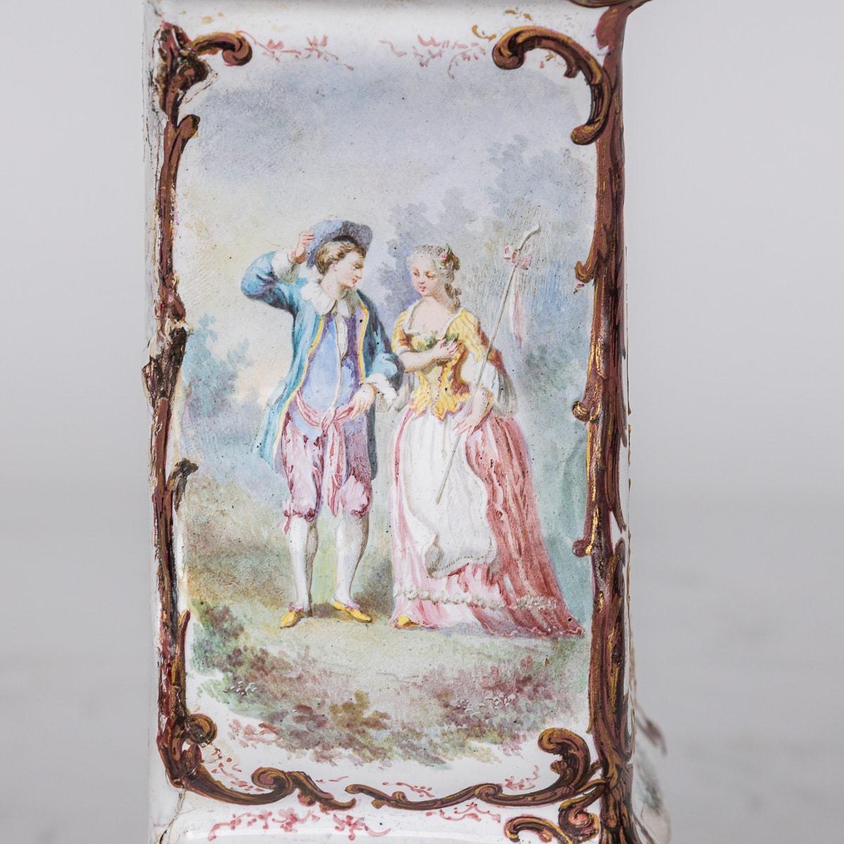 18th Century English Enamel Table Clock With Floral & Romantic Scenes c.1770 For Sale 12