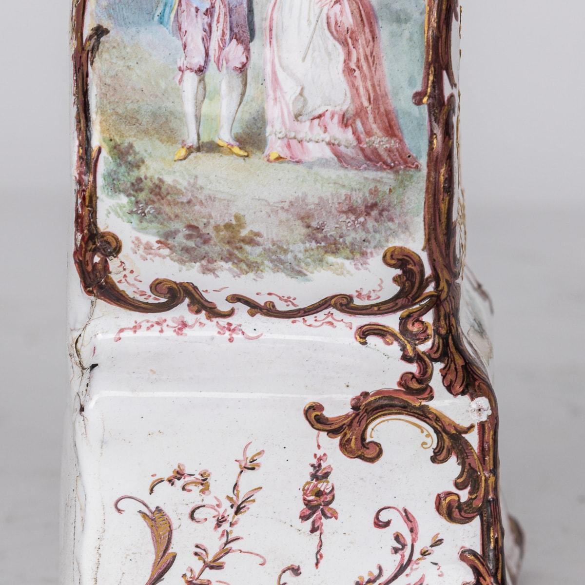 18th Century English Enamel Table Clock With Floral & Romantic Scenes c.1770 For Sale 13