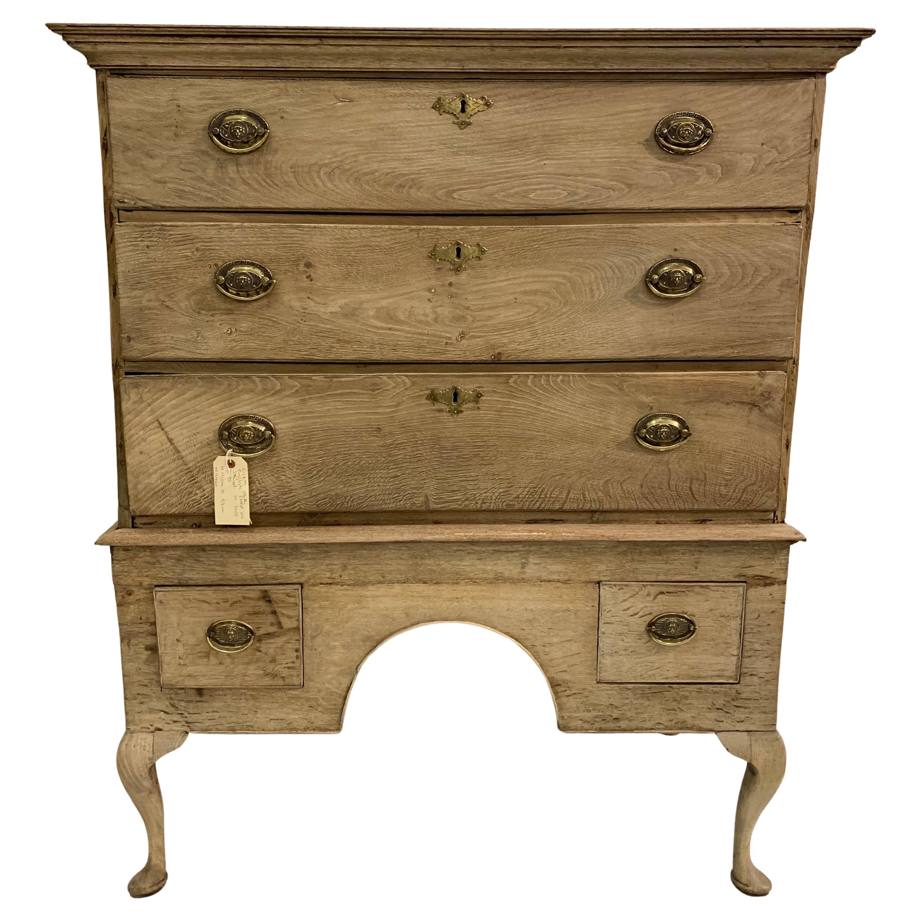18th Century English Five Drawer Oak Country Chest Sitting on a Stand
