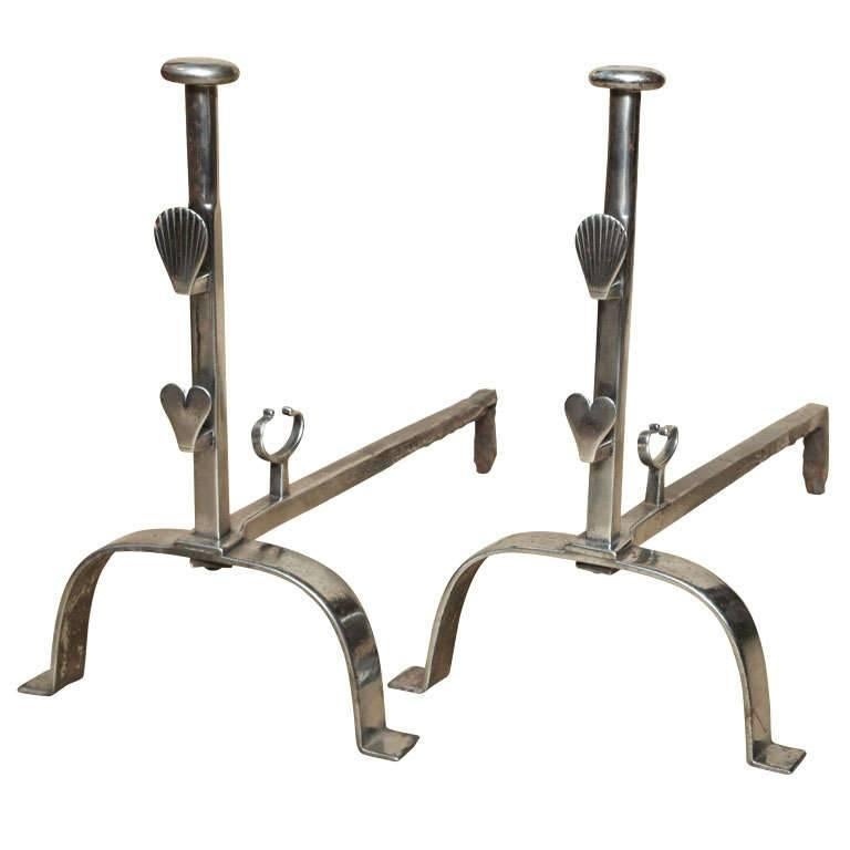 18th Century English Folk-Art Andirons in Polished Steel