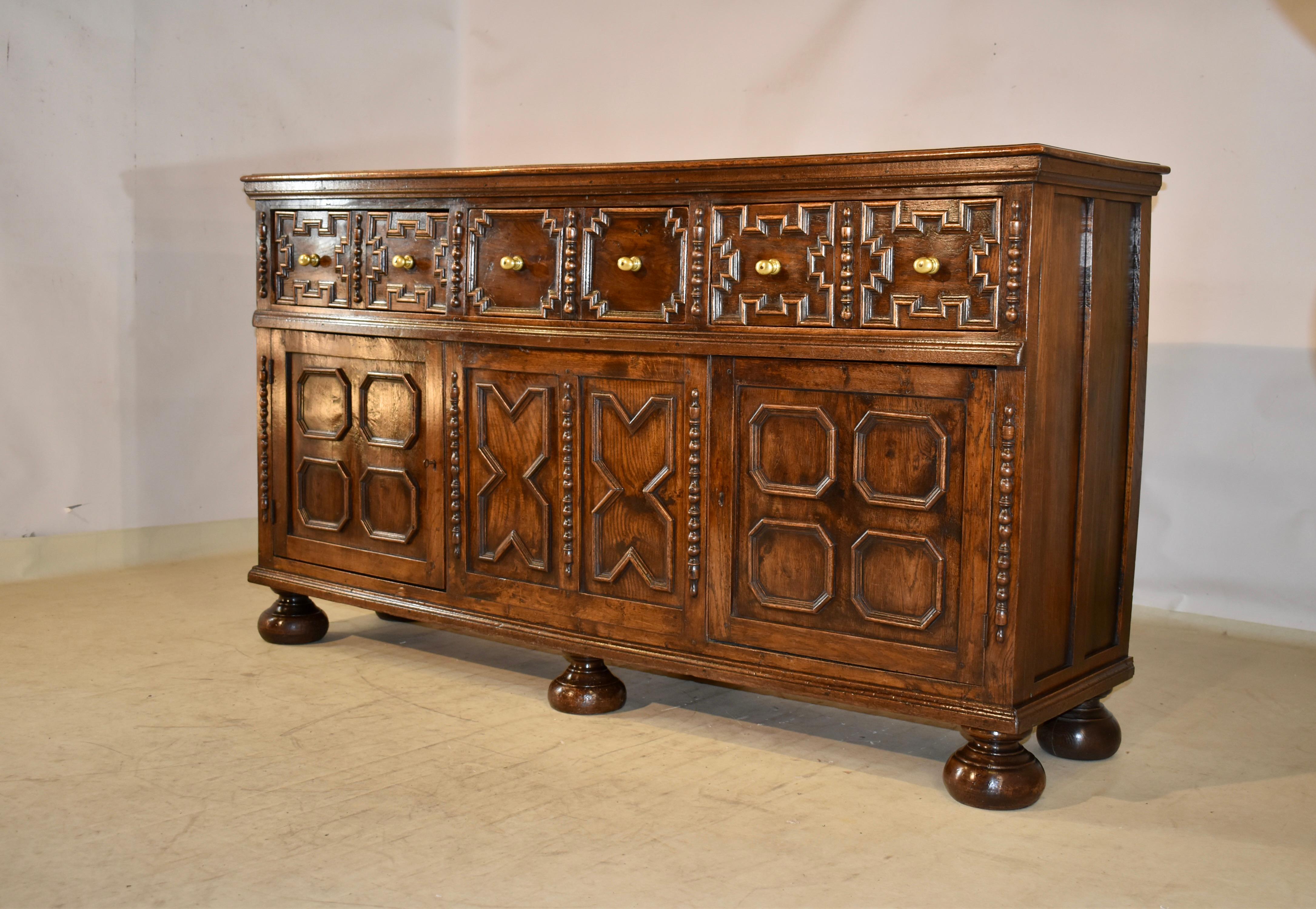 Oak 18th Century English Geometric Dresser Base For Sale