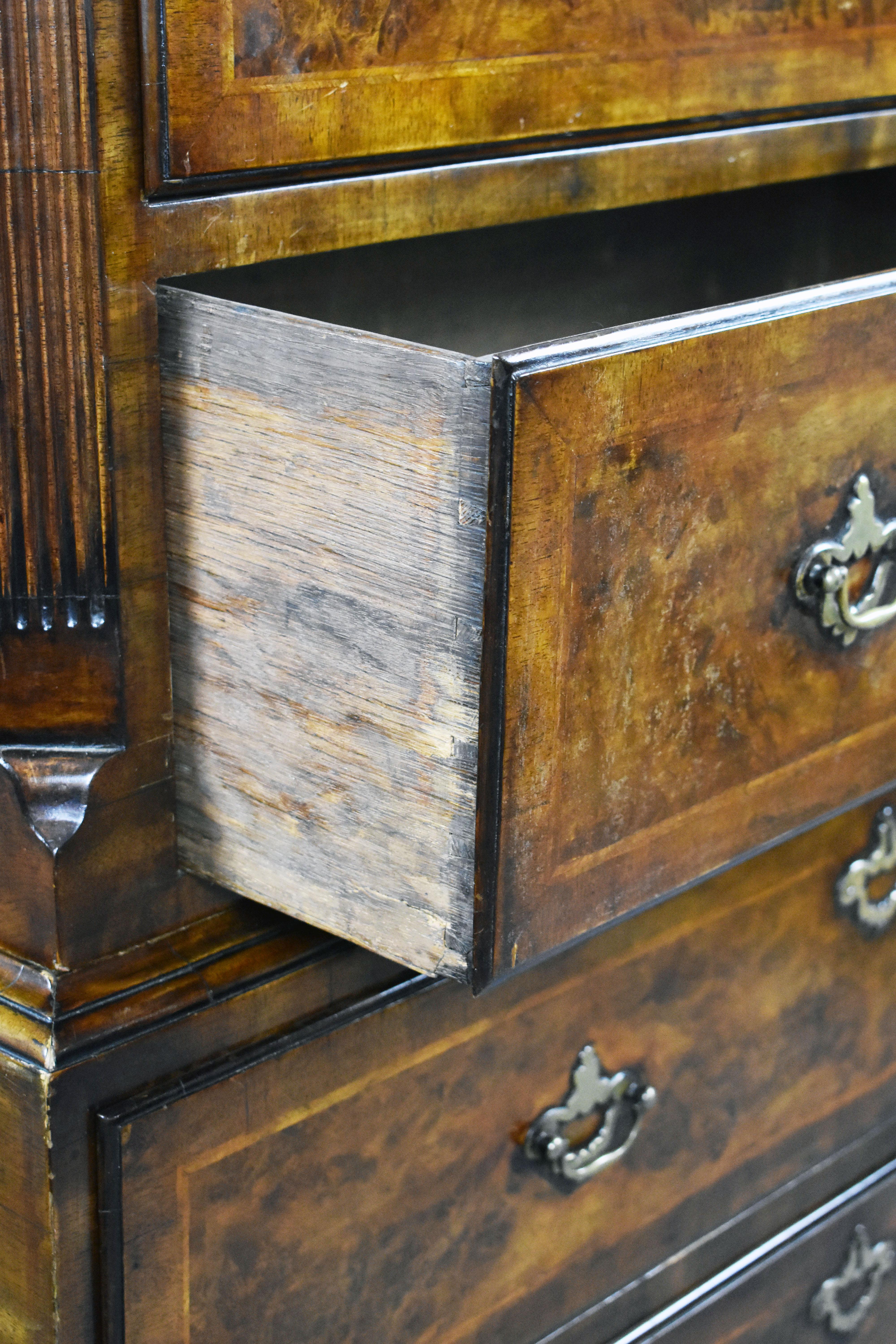 18th Century English George II Burr Walnut Chest on Chest For Sale 6