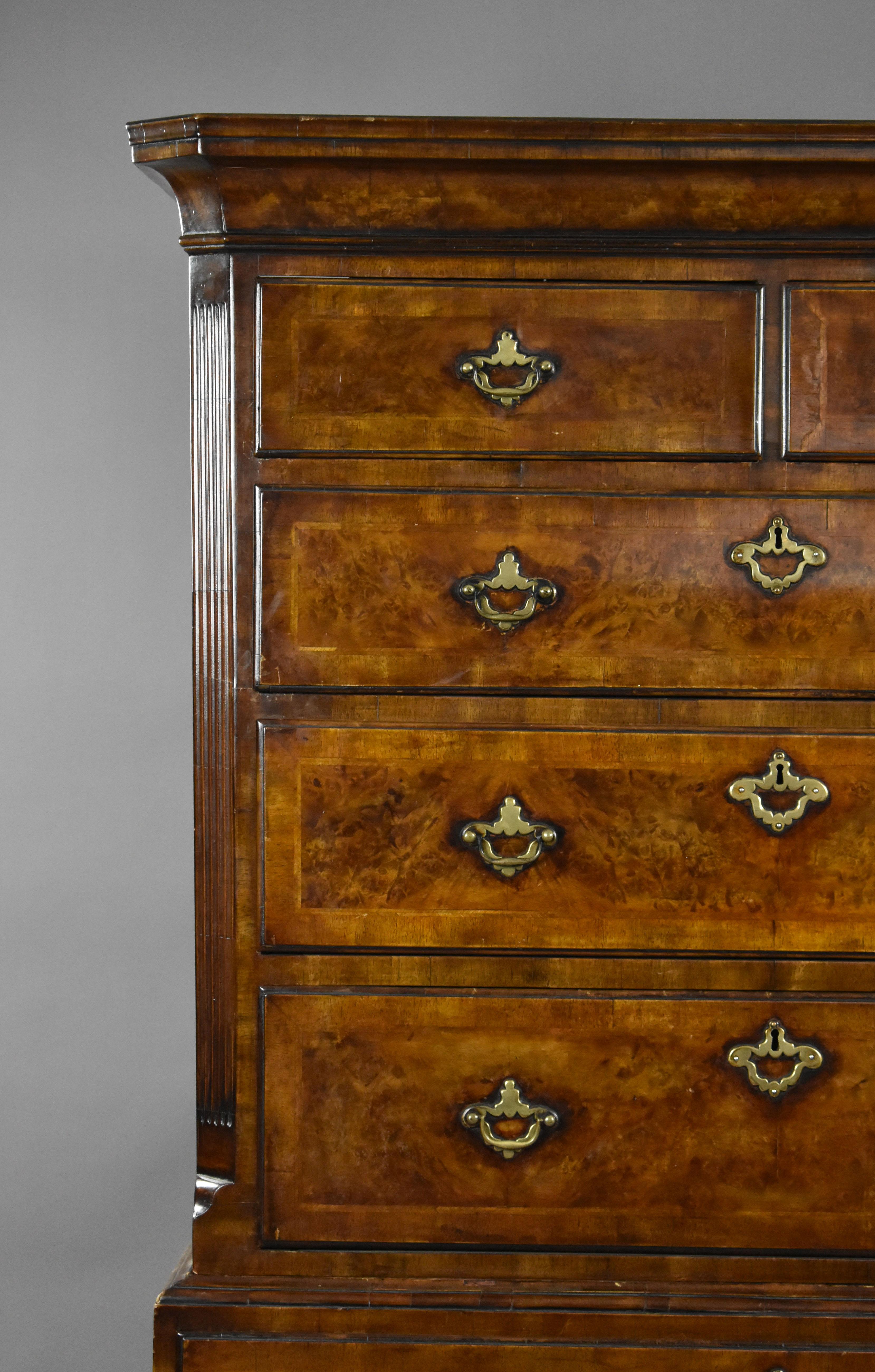 18th Century English George II Burr Walnut Chest on Chest For Sale 2