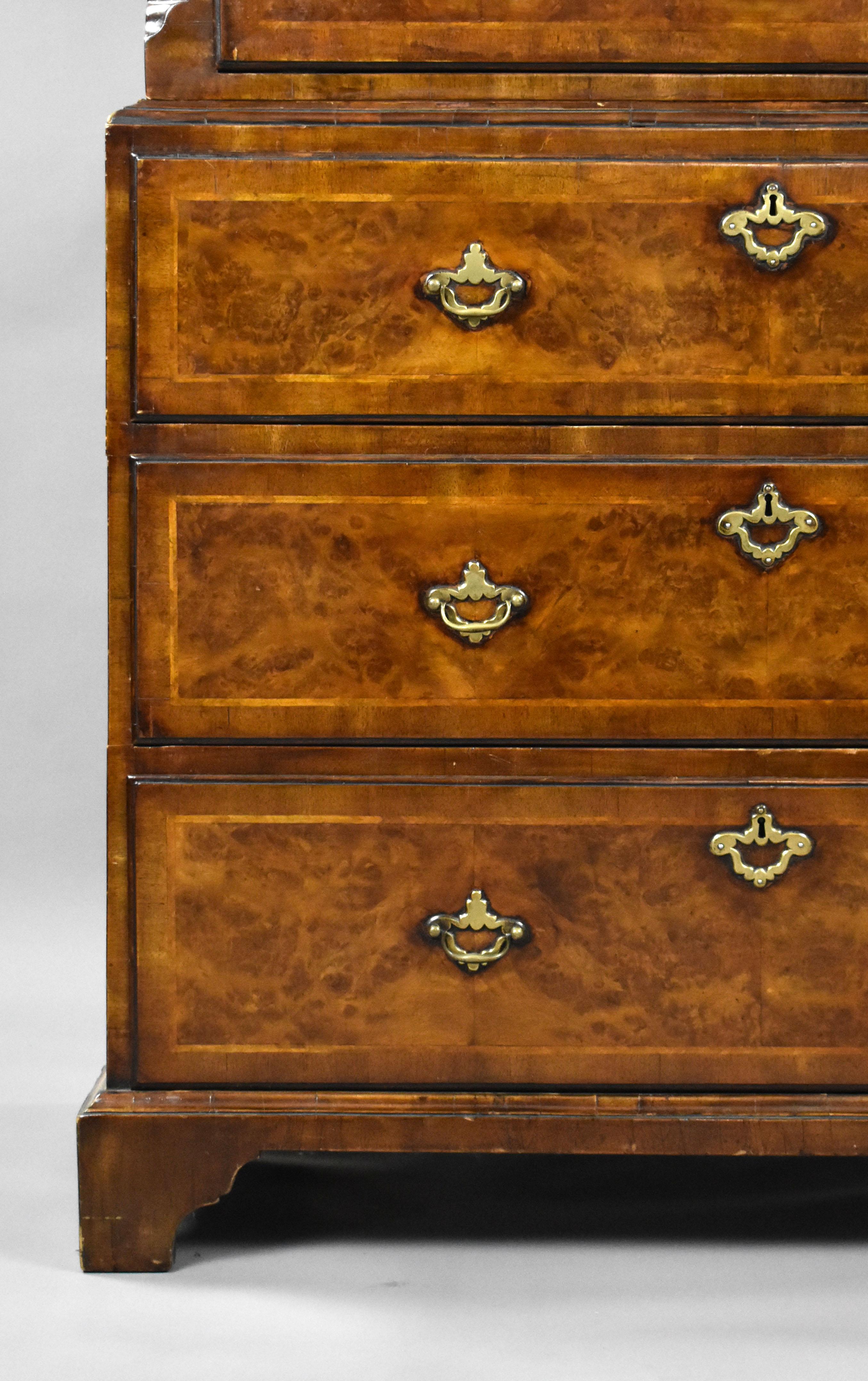 18th Century English George II Burr Walnut Chest on Chest For Sale 3