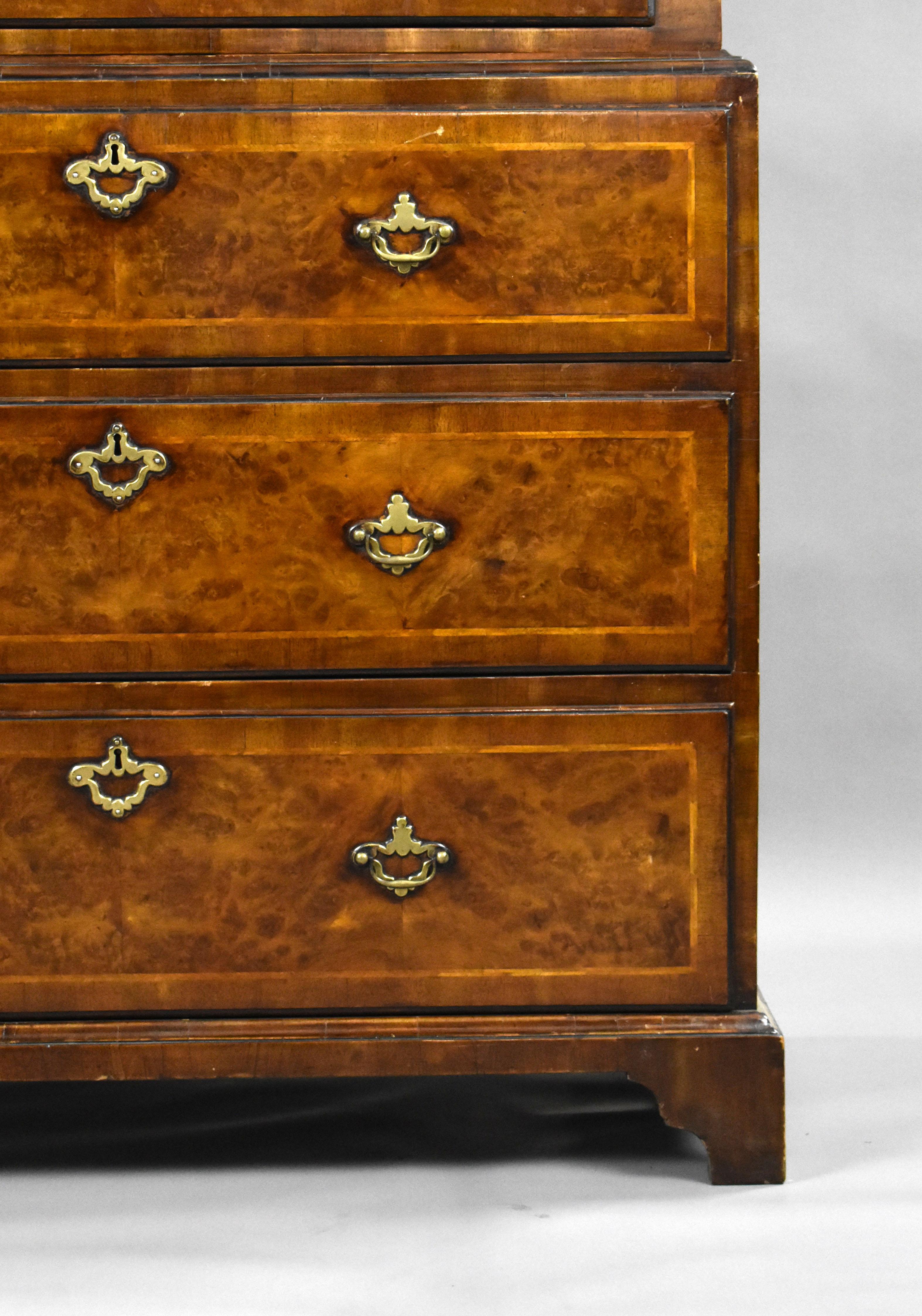 18th Century English George II Burr Walnut Chest on Chest For Sale 4