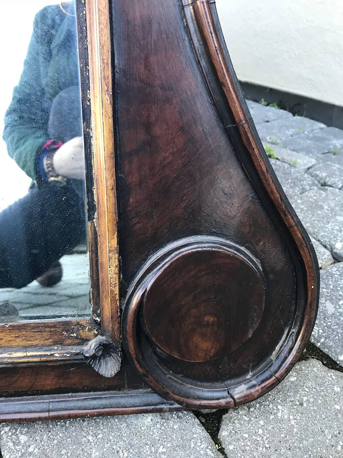 18th Century English George II Carved & Figured Walnut Mirror 4