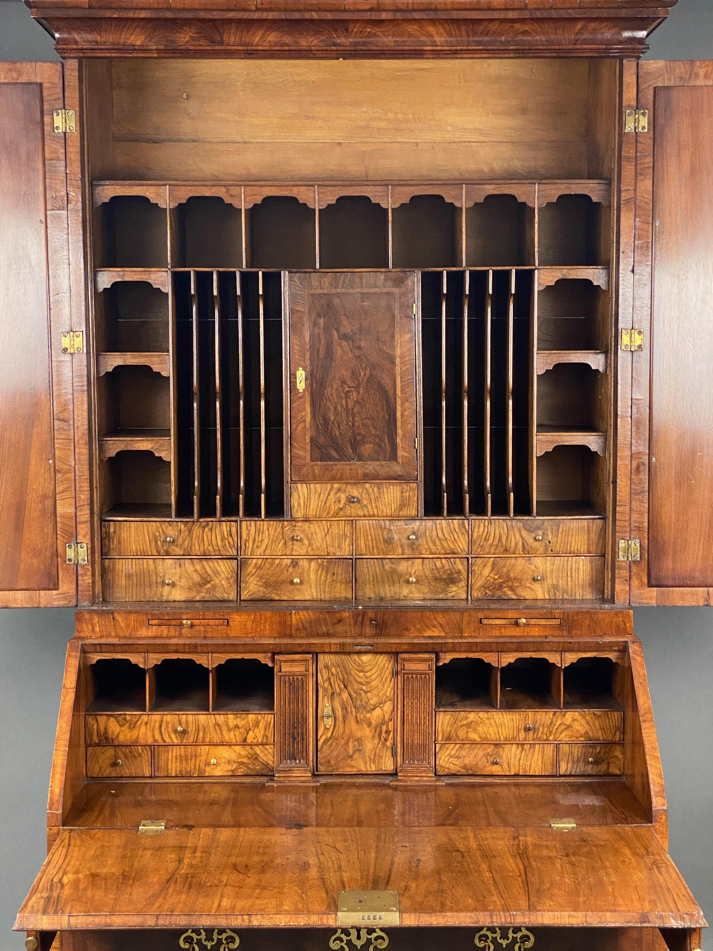18th Century English George II Walnut Secretary Bookcase For Sale 1
