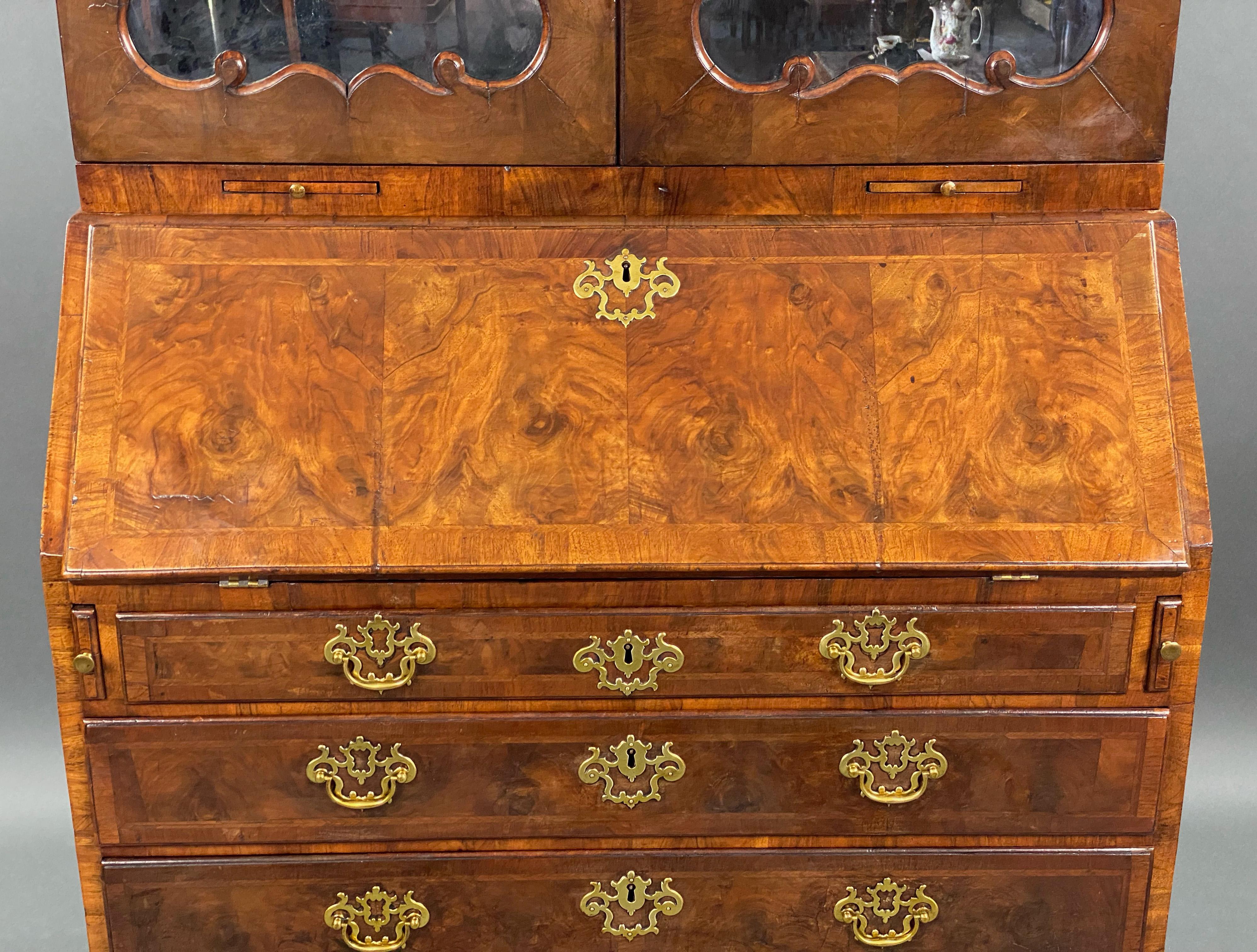 18th Century English George II Walnut Secretary Bookcase For Sale 4